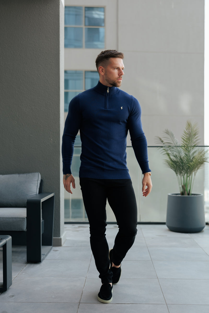 FS Navy Funnel Neck Knitted Jumper With FS Branding -  FSN191
