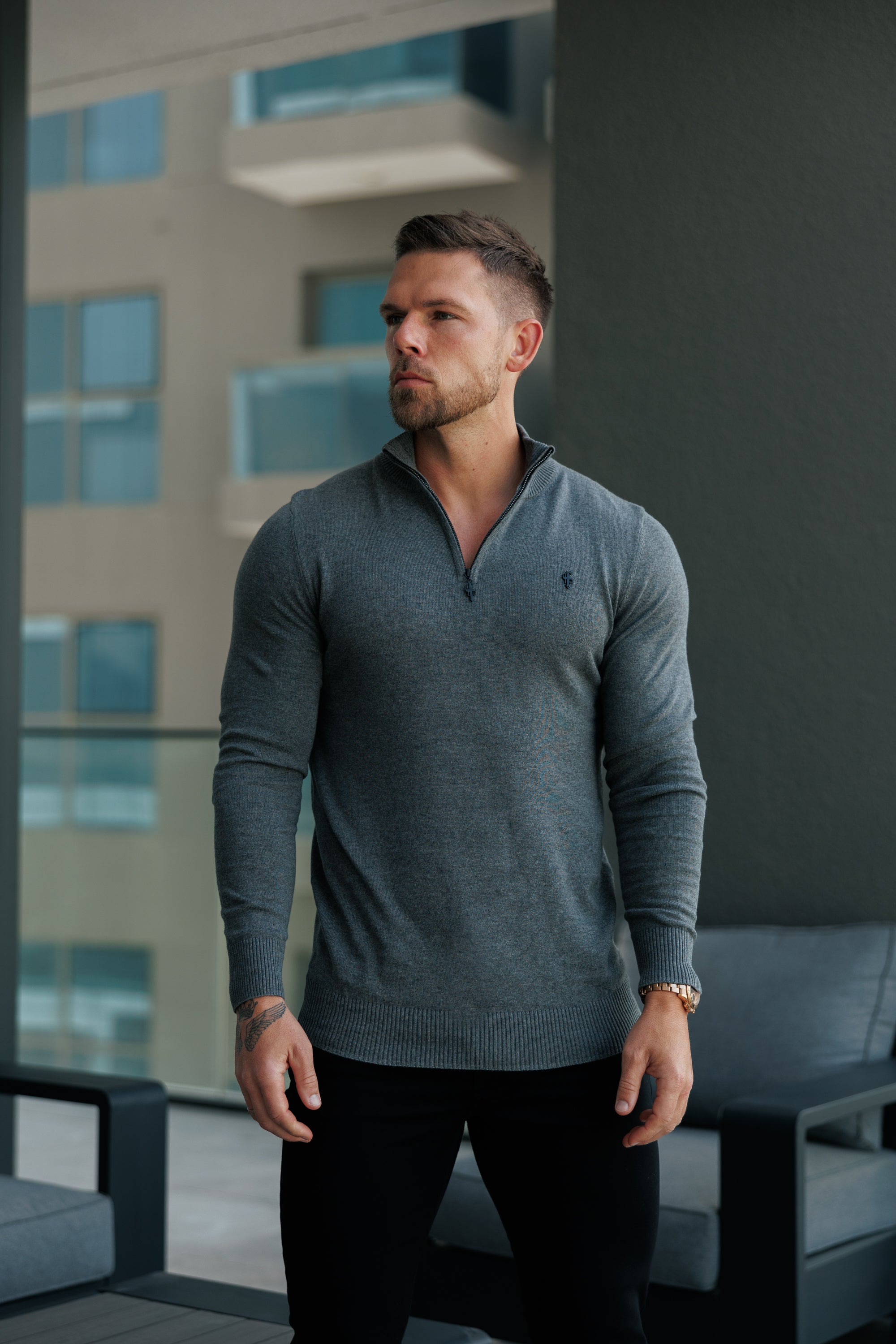 FS Charcoal Funnel Neck Knitted Jumper With FS Branding -  FSN192