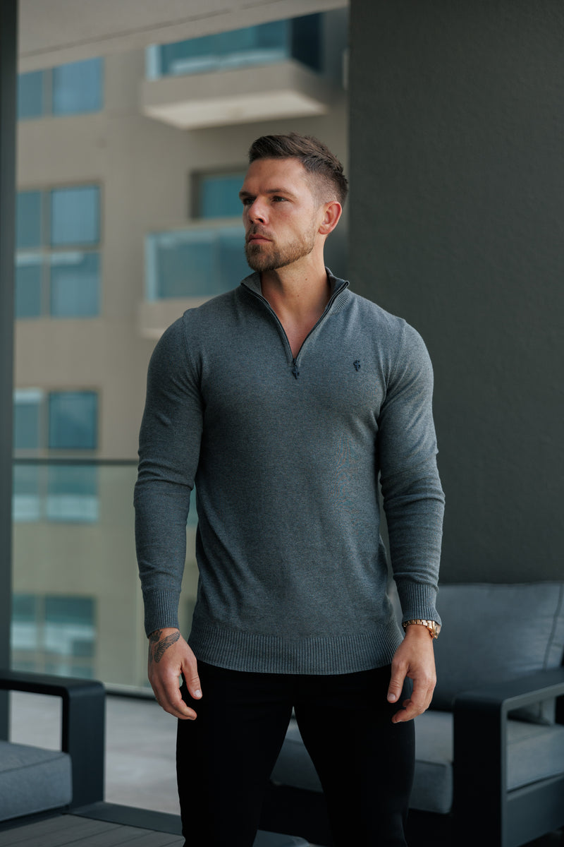 FS Charcoal Funnel Neck Knitted Jumper With FS Branding -  FSN192