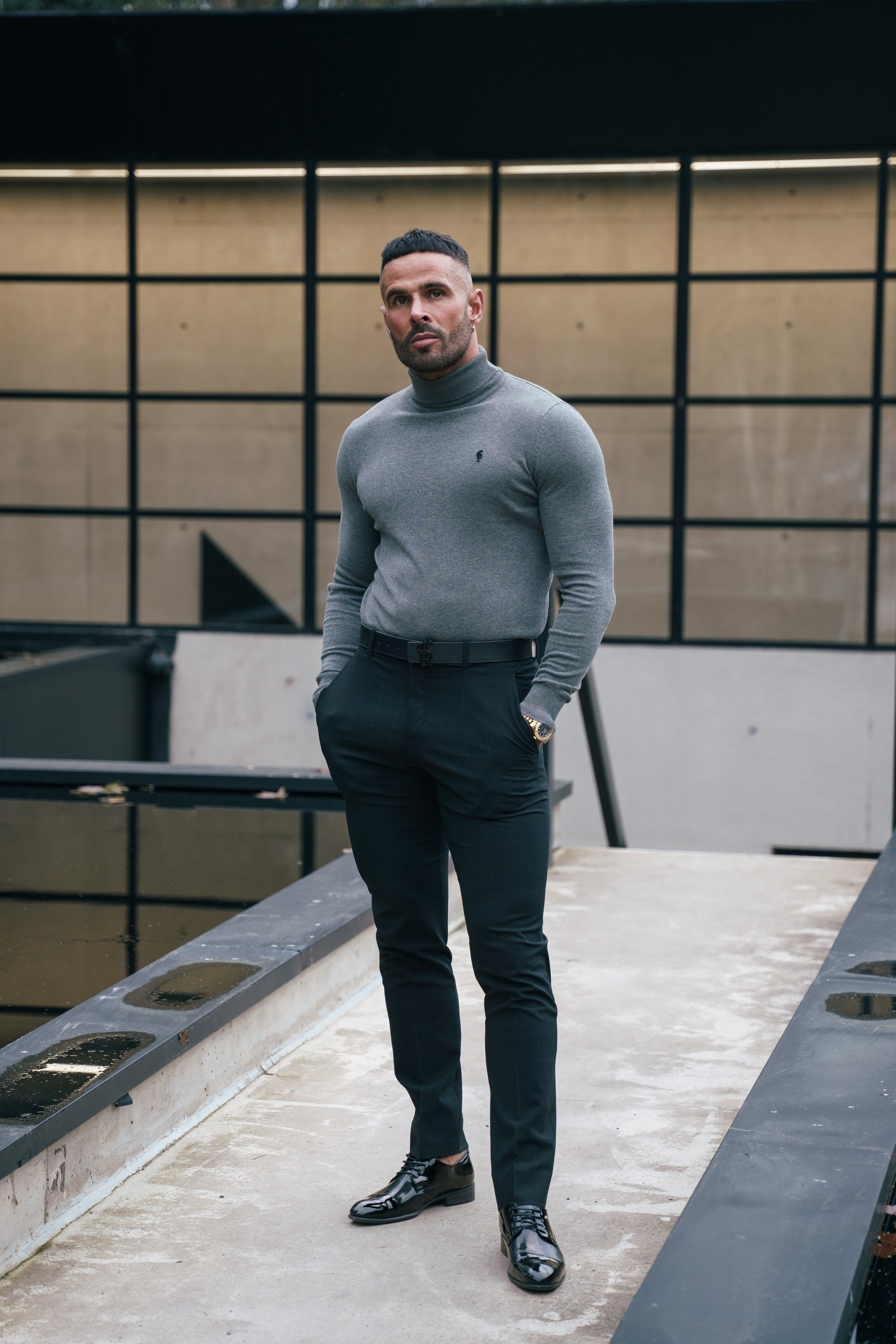 FS Charcoal Roll Neck Knitted Jumper With FS Branding -  FSN207