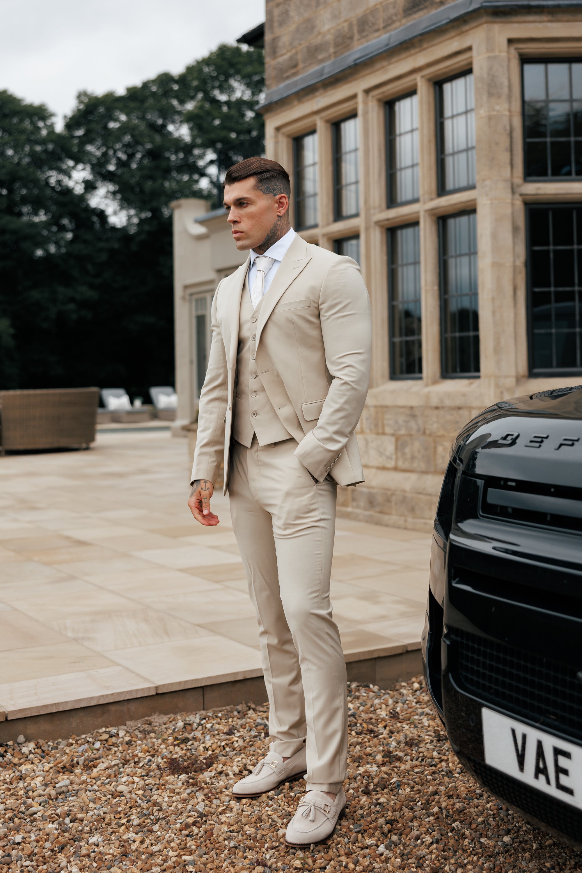 Slim Formal Beige Stretch Trousers - FST038