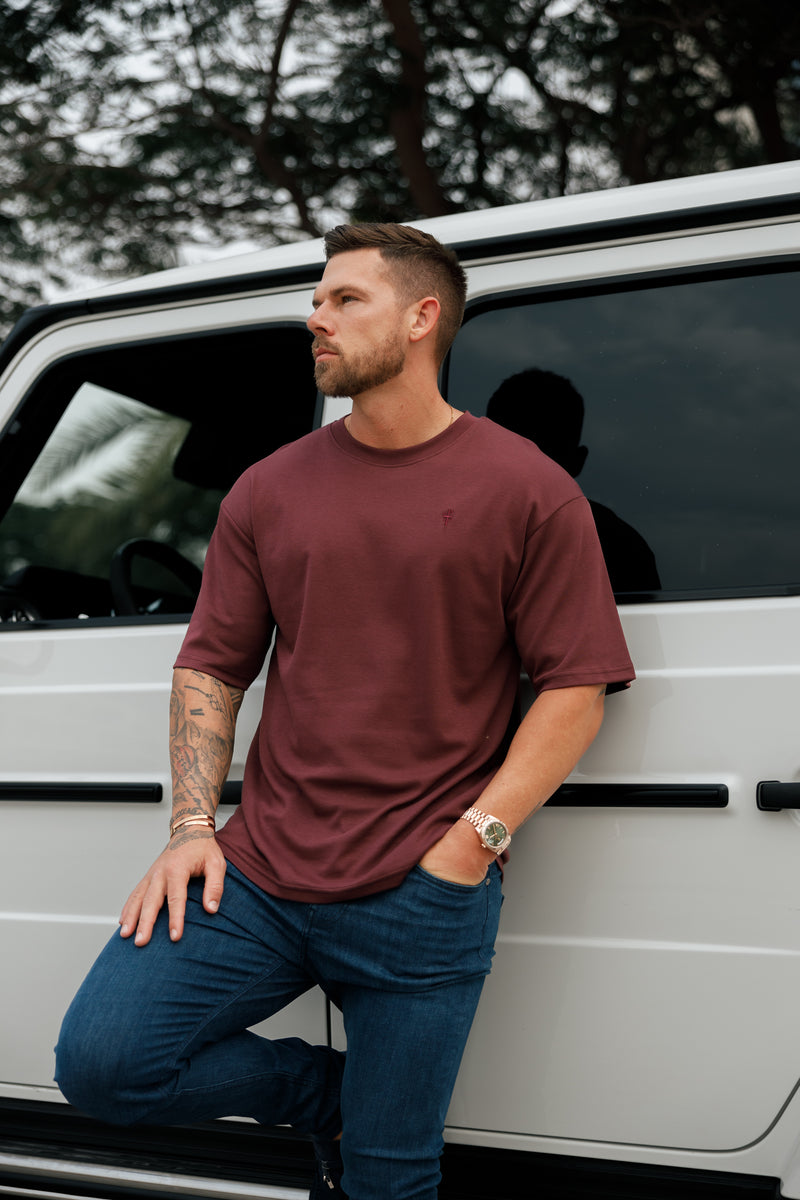 Father Sons Classic Burgundy Oversized Crew T Shirt - FSH868