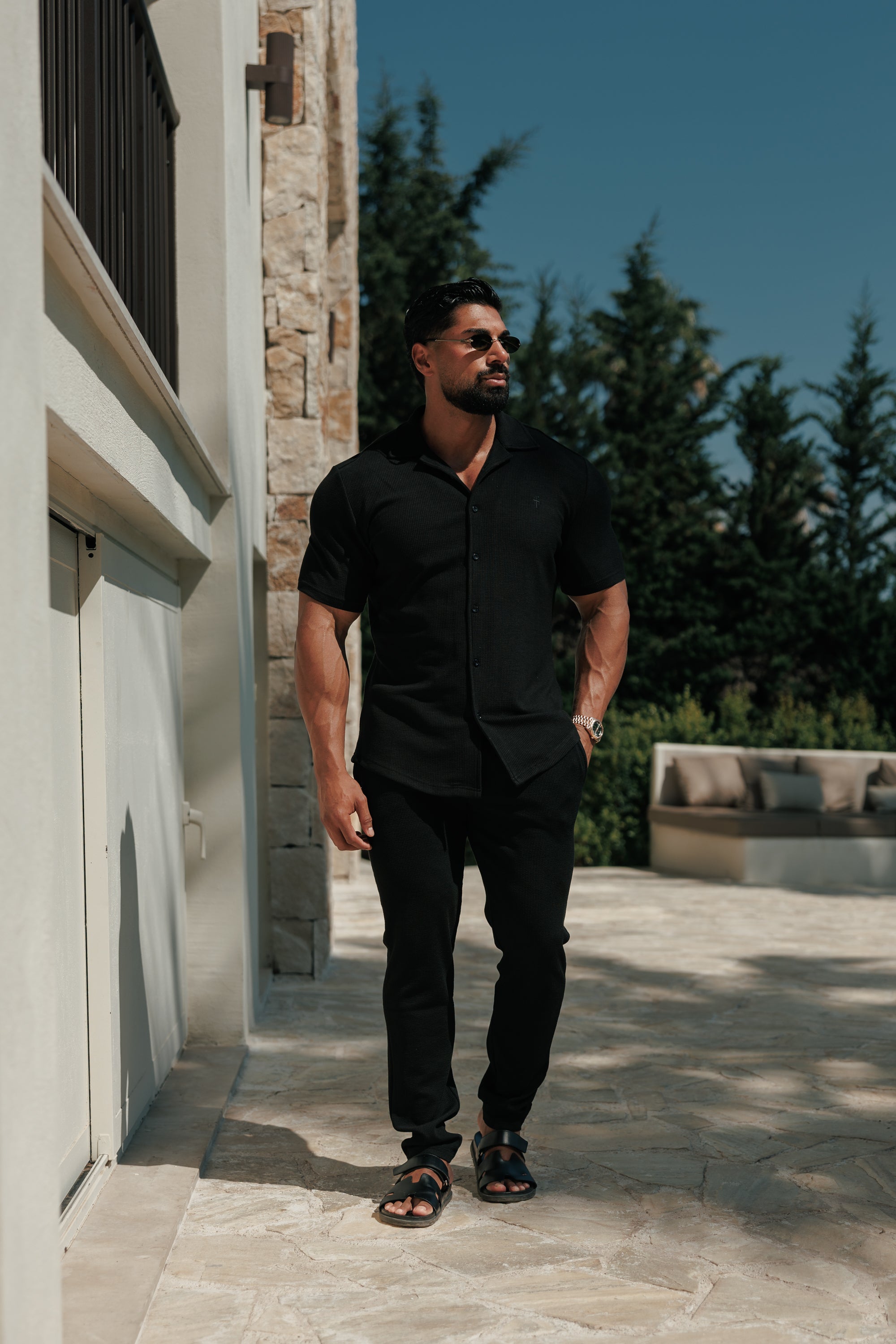 Jersey Cord Slim Black Trousers - FSR016