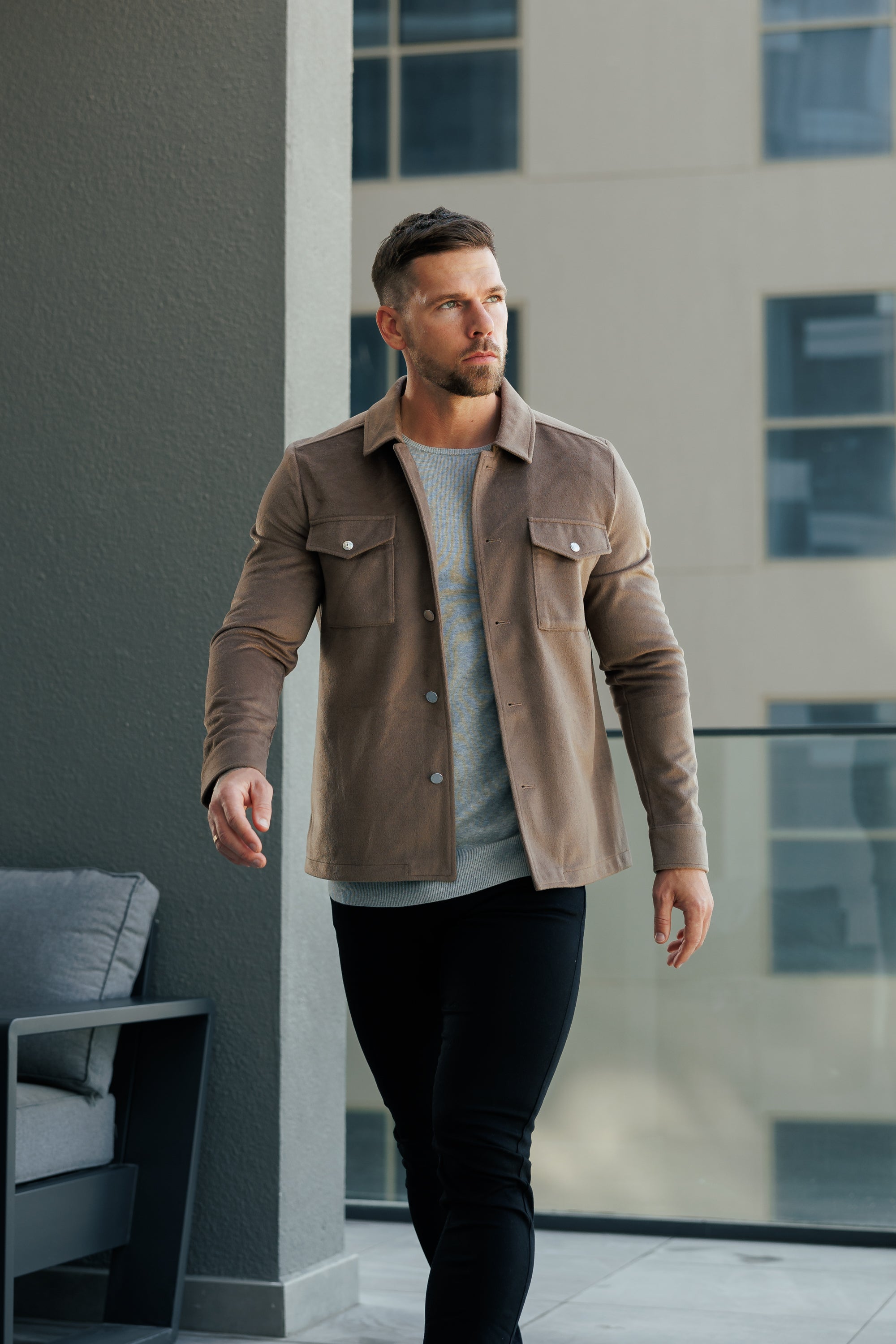 FS Brushed Button Up Plain Jacket Taupe - FSN184 