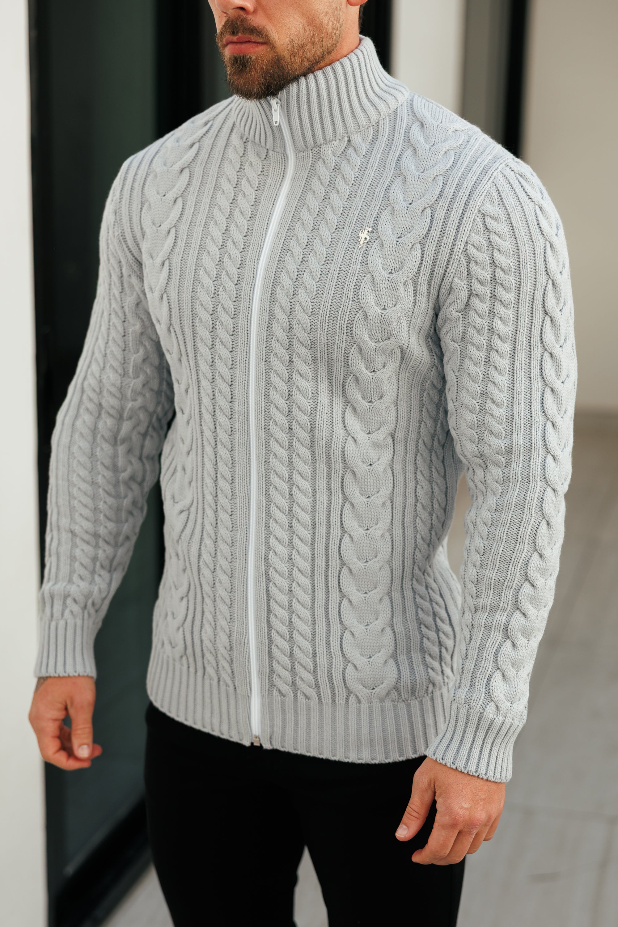 Chunky Zipped Cardigan Cop Grey -  FSJ149