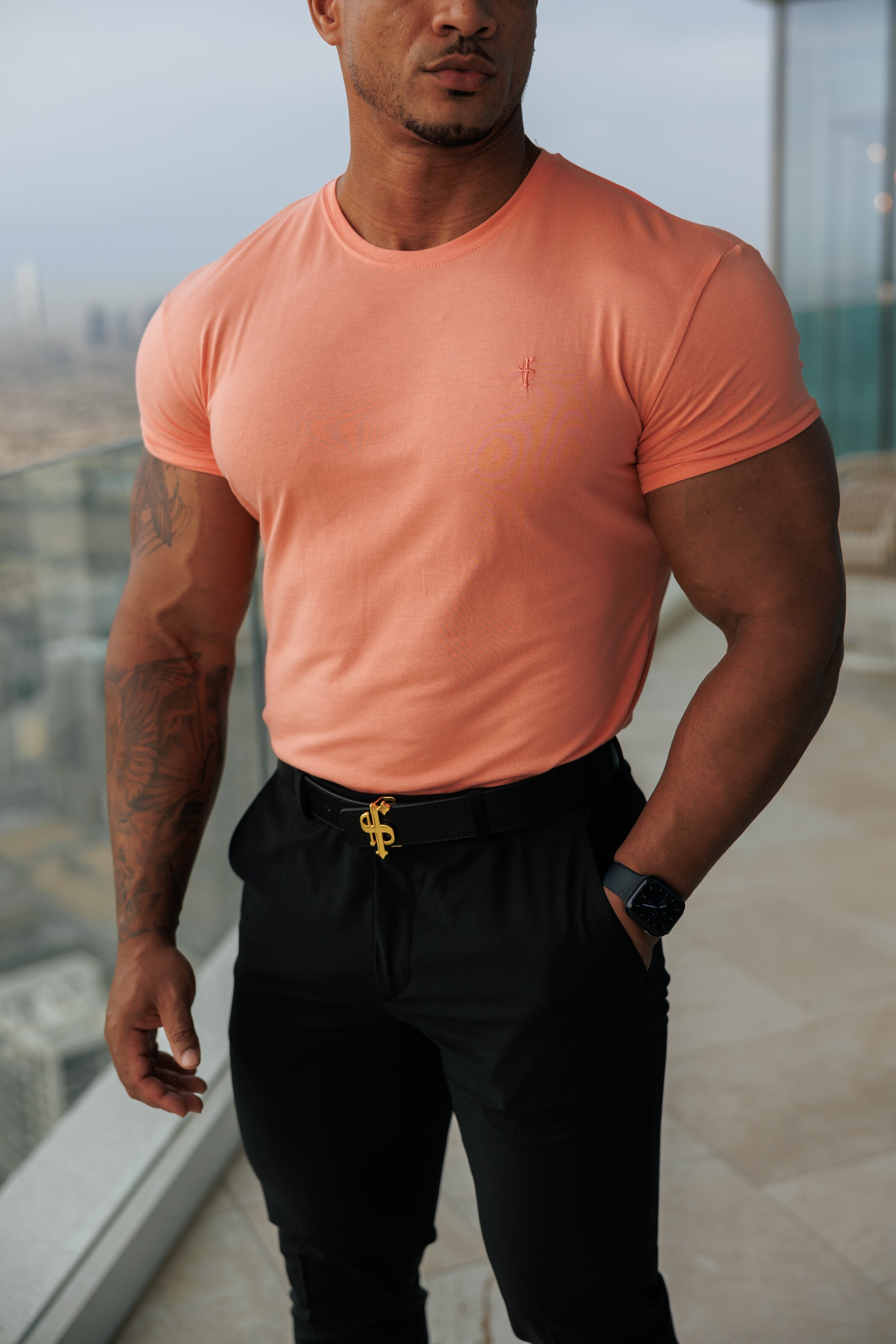 Peach Bamboo Crew Tonal Embroidery - FSH1173