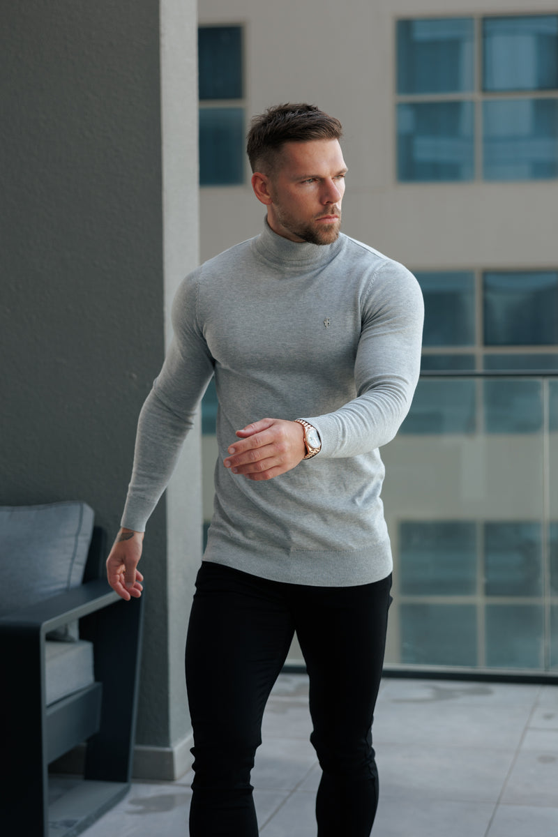 FS Light Grey Roll Neck Knitted Jumper With FS Branding -  FSN208