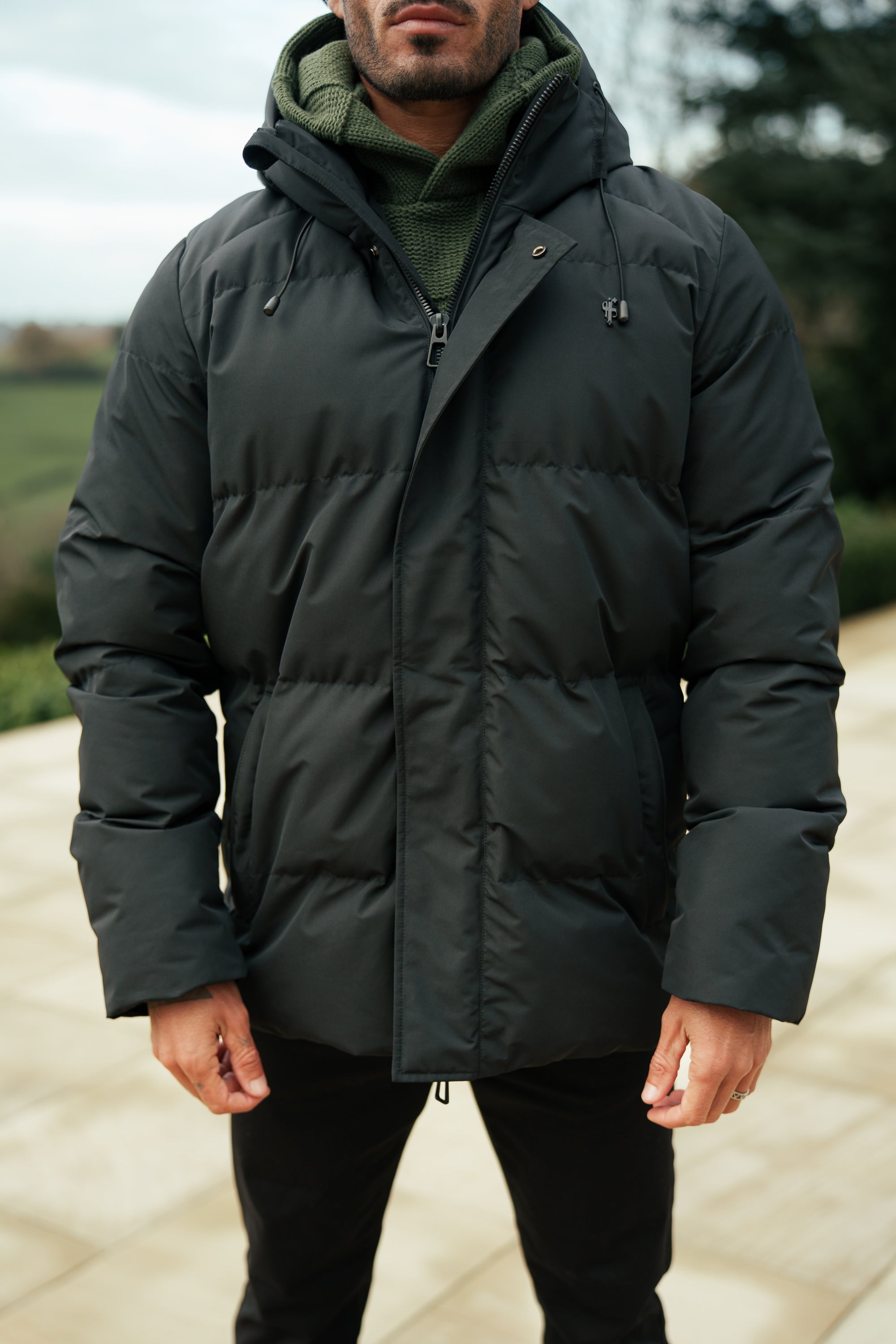 Black Padded Coat with Hood - FSN234