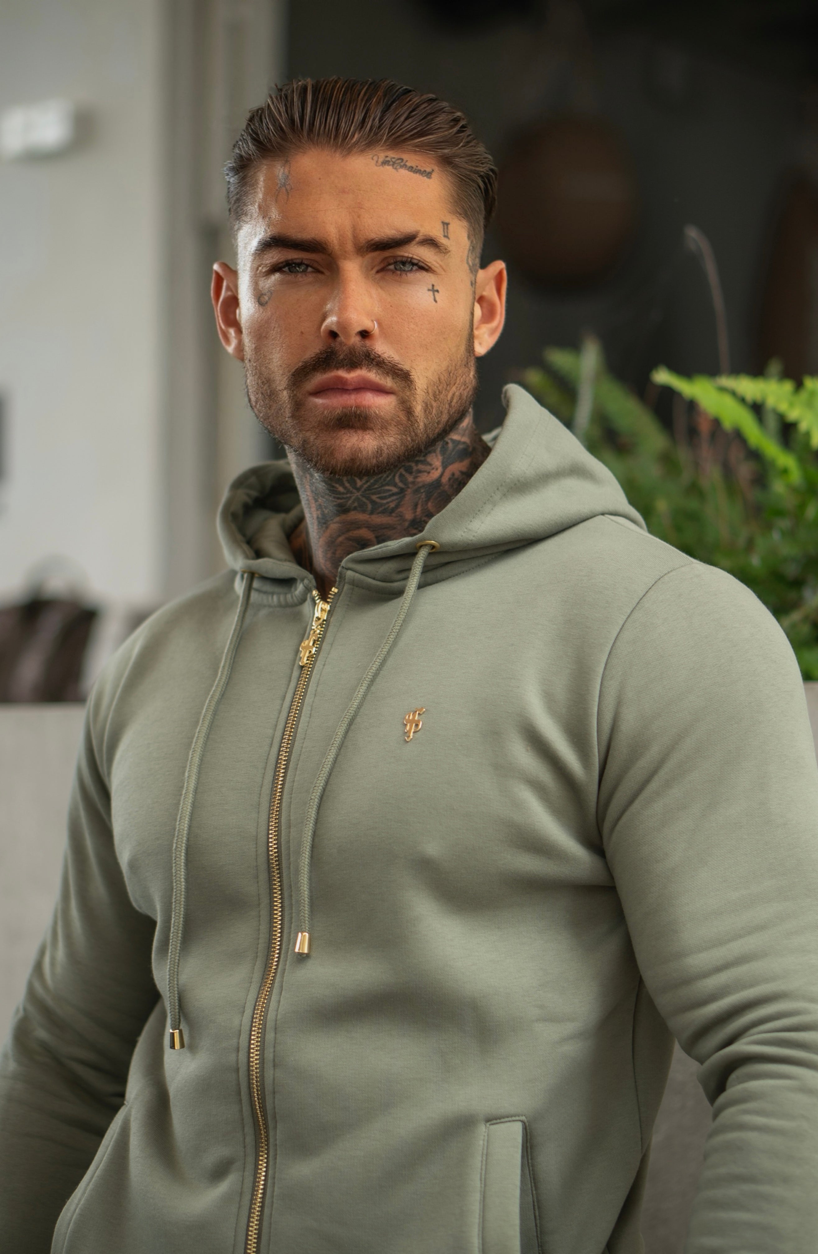 Olive / Gold Full Zip Hoodie with Pockets - FSH1252