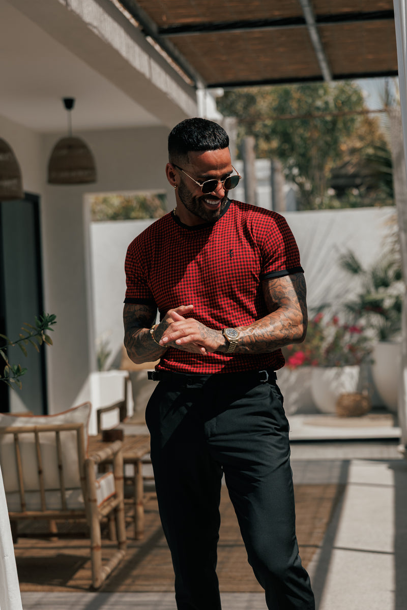 Father Sons Printed Black / Red Check Fitted T Shirt - FSH1237 (PRE ORDER 16TH MAY)