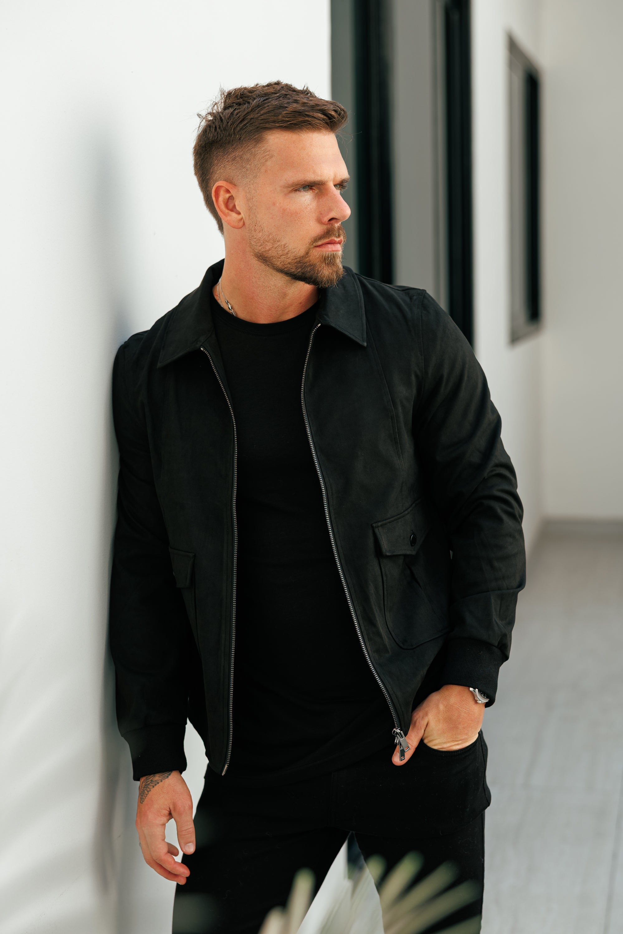 Suede Feel Black Bomber Jacket - FSN227