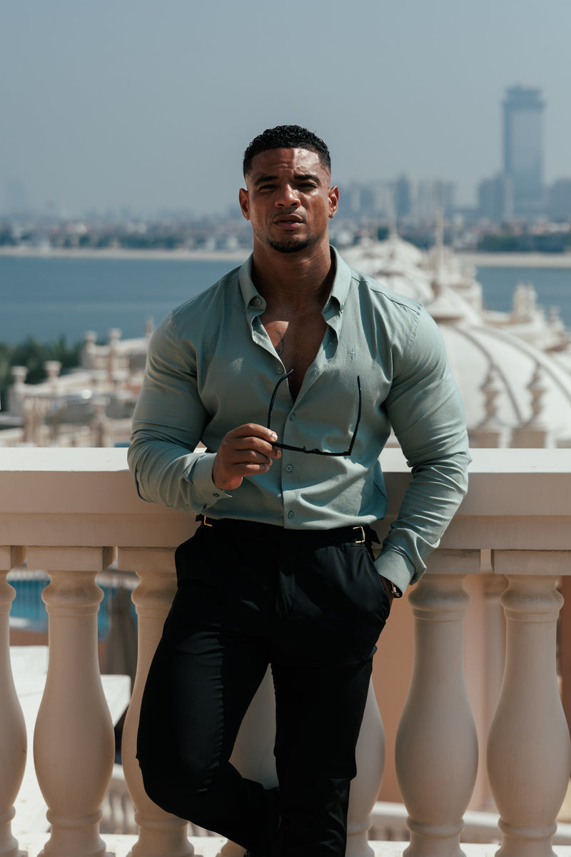 Father Sons Classic Stretch Oxford Long Sleeve Smoke Green with Button Down Collar - FS1217