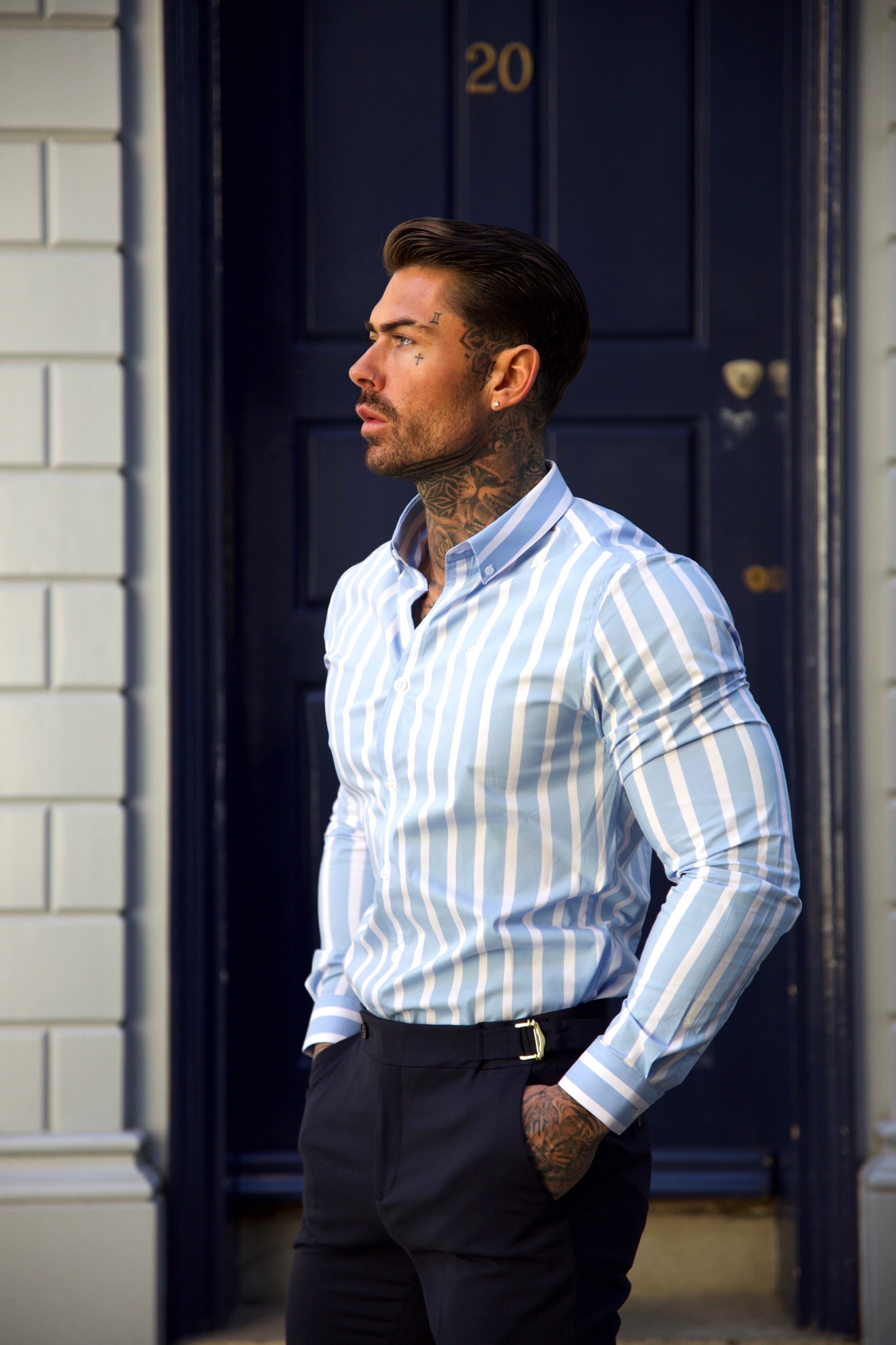 Classic Light Blue and White Deckchair Woven Stripe Long Sleeve - FS977