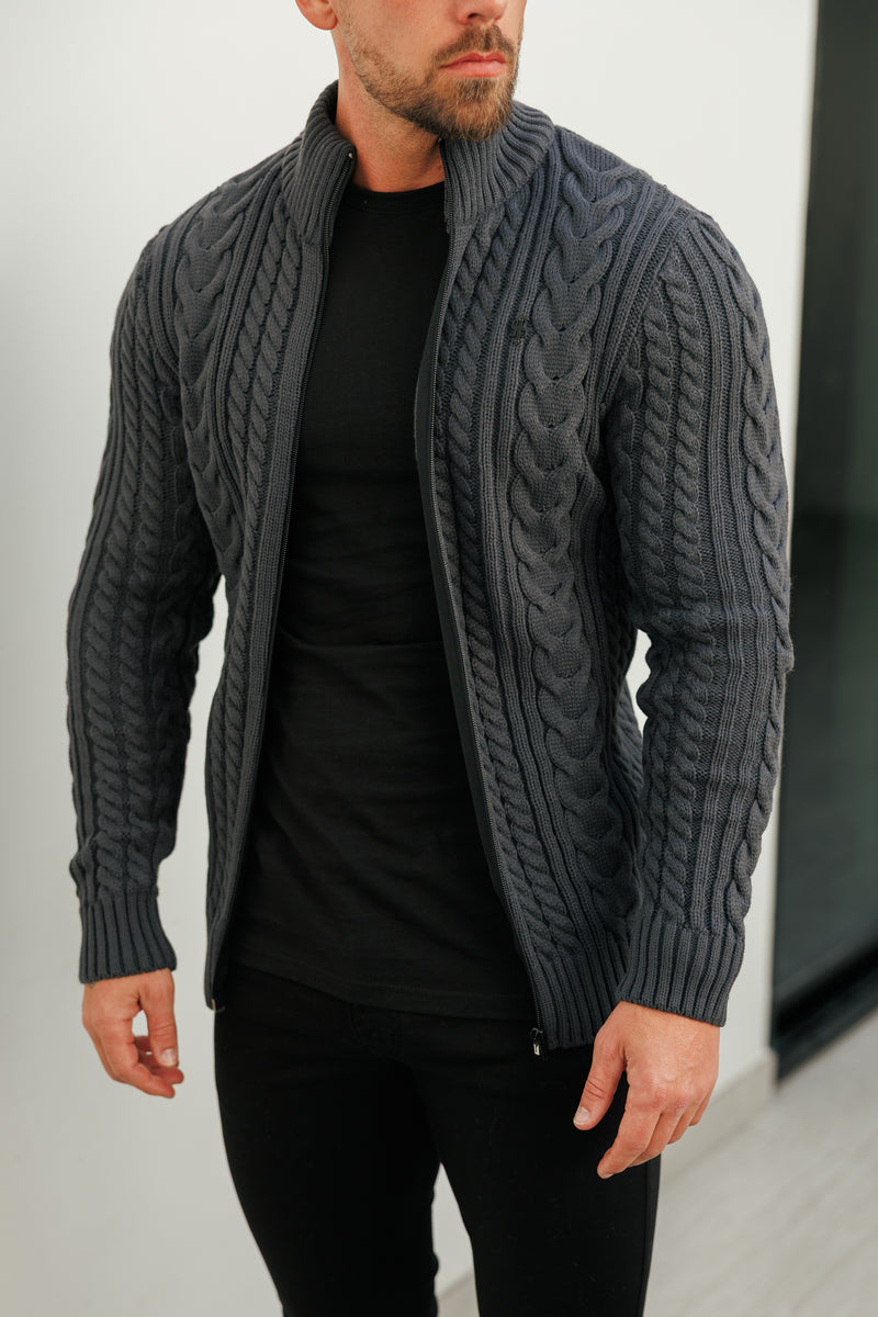 Father Sons Funnel Neck Full Zip Cardigan Gunpowder -  FSJ147 (PRE ORDER 21ST DECEMBER)