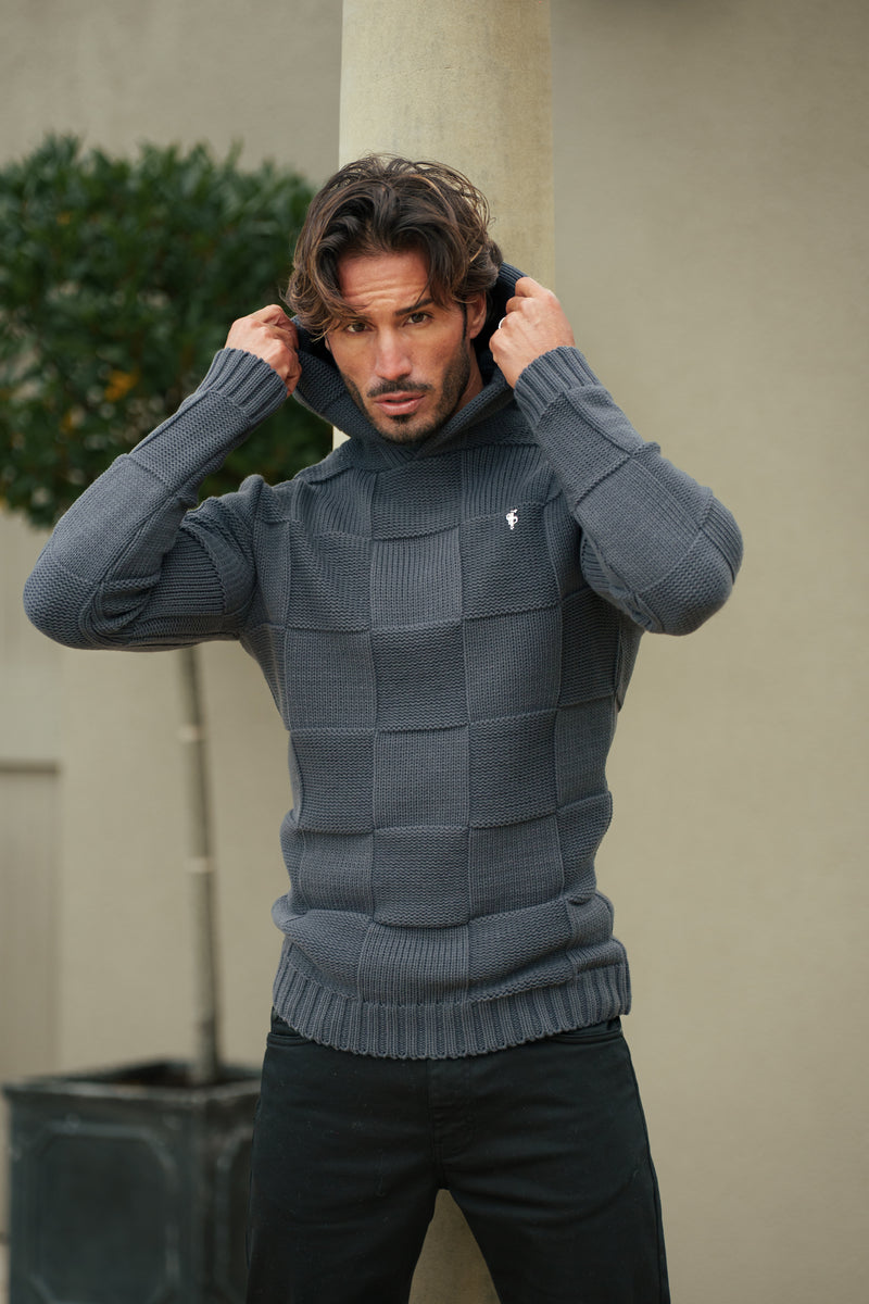 Father Sons Gunmetal Checkerboard Knitted Hoodie - FSJ136 (PRE ORDER 11TH DECEMBER)