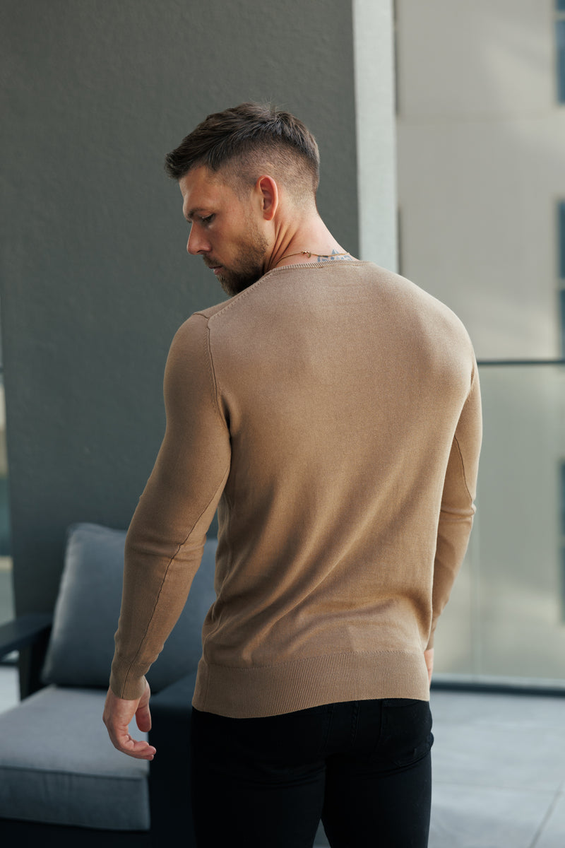 FS Camel Crew Neck Knitted Jumper With FS Branding -  FSN200