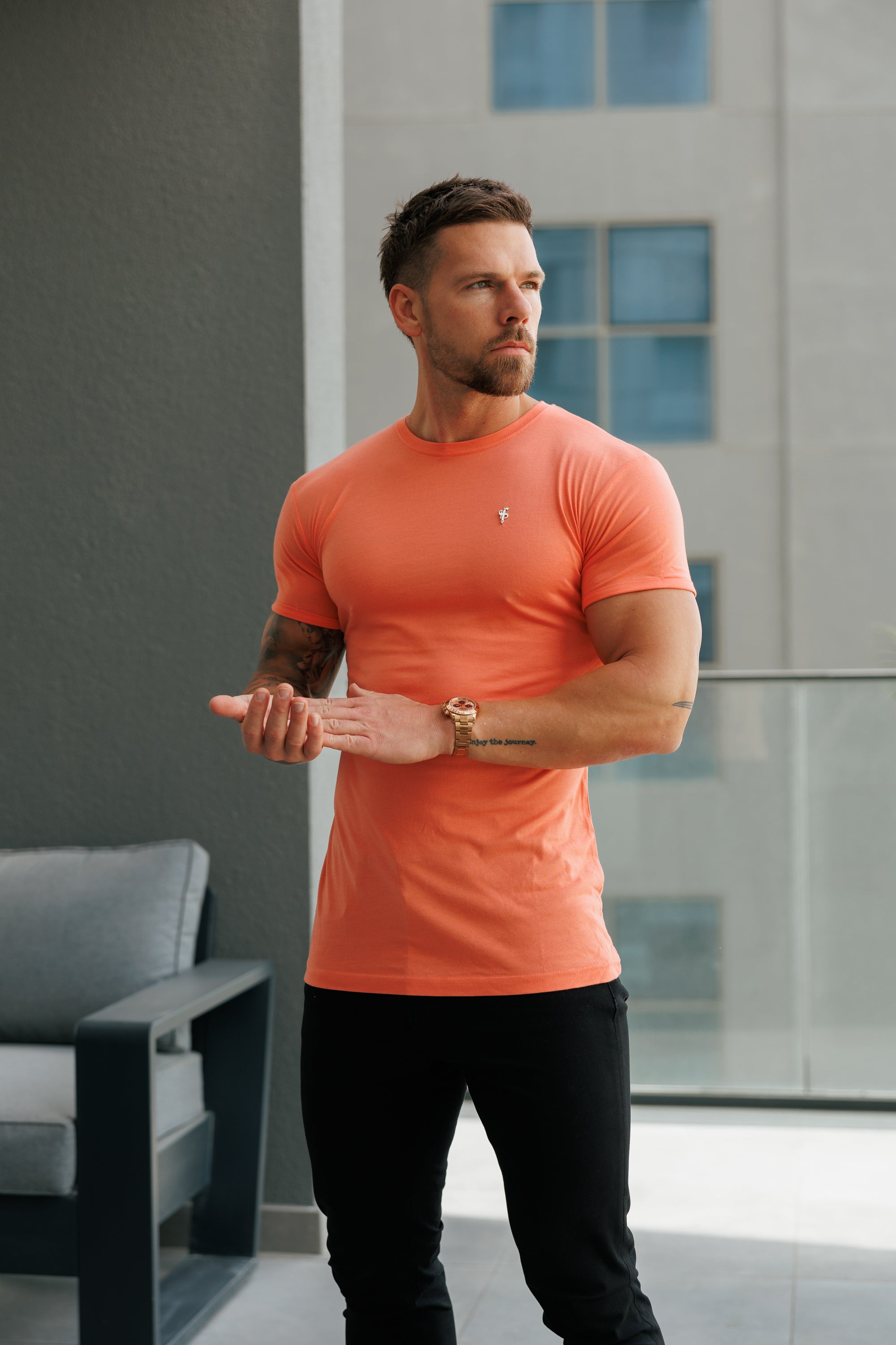 Salmon / Silver Bamboo Crew T Shirt - FSH1216