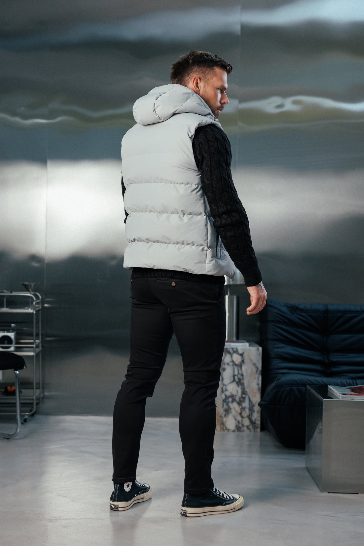 Mid Grey Padded Hooded Gilet - FSN244