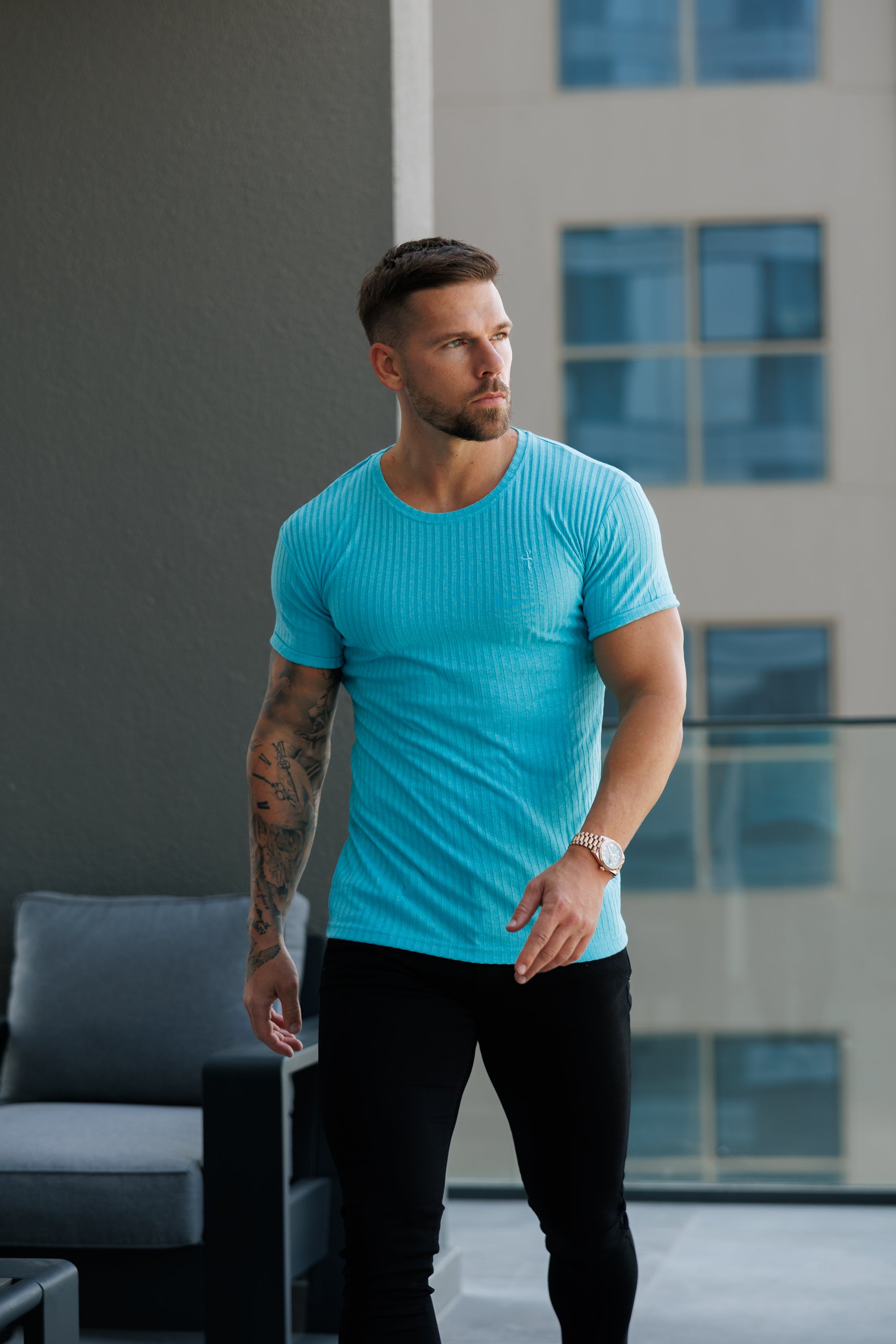 Classic New Mint Ribbed Knit Super Slim Short Sleeve Crew - FSH1162