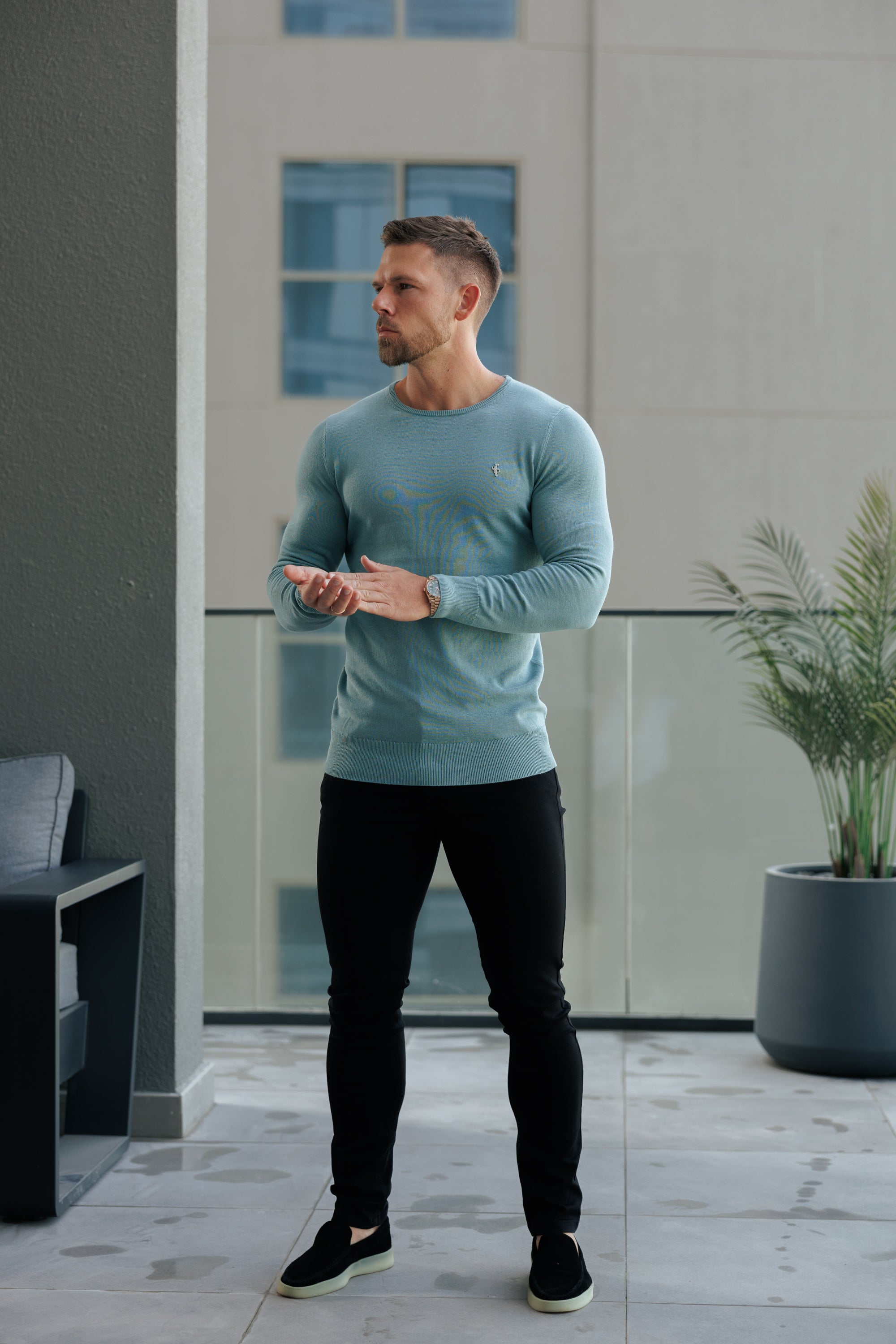 FS Teal Crew Neck Knitted Jumper With FS Branding -  FSN196