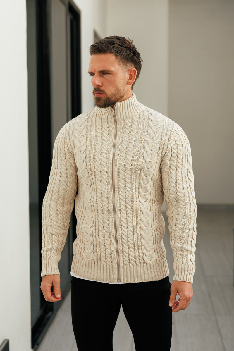 Father Sons Funnel Neck Full Zip Cardigan Beige -  FSJ150 (PRE ORDER 21ST DECEMBER)