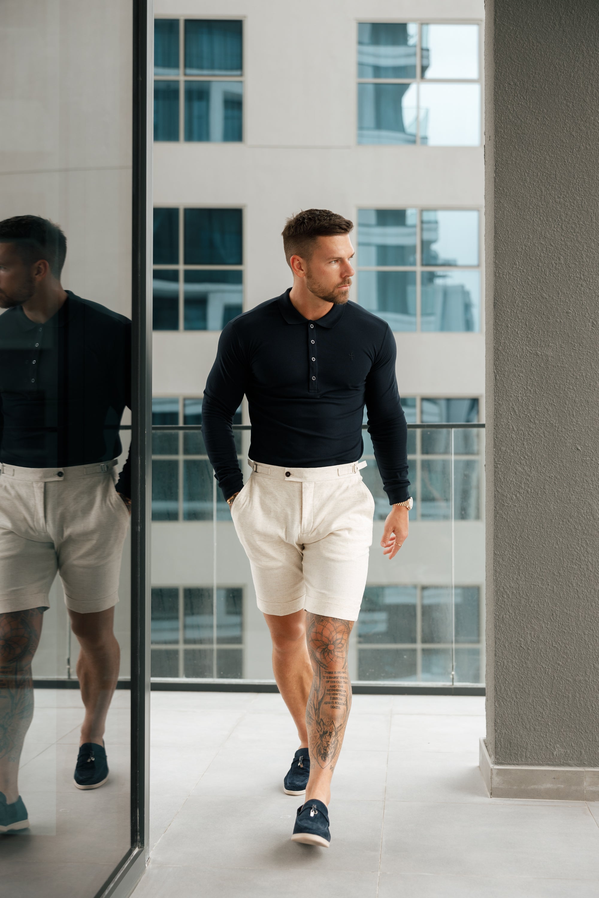 Classic Navy Tonal Polo Long Sleeve Shirt - FSH861