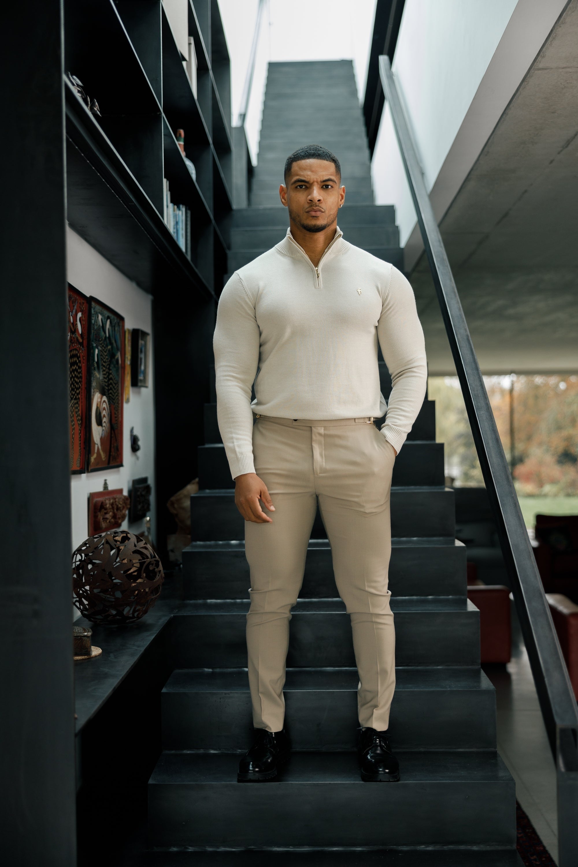 FS Beige Funnel Neck Knitted Jumper With FS Branding -  FSN190