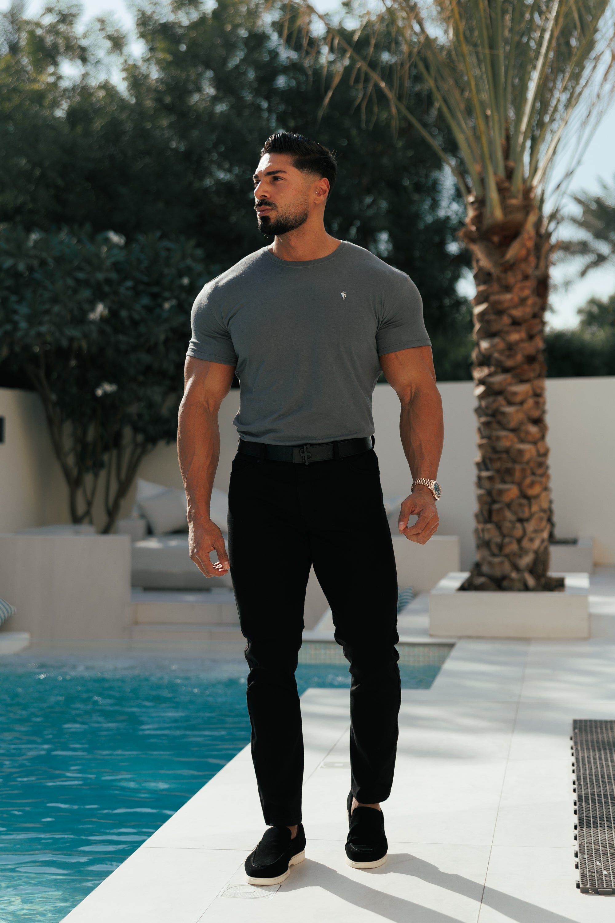 Charcoal / Silver Bamboo Crew T Shirt - FSH1212