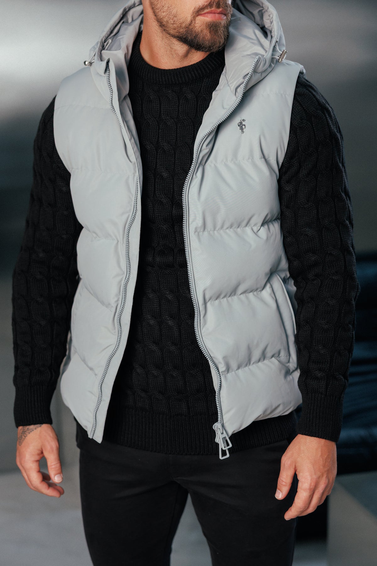 Mid Grey Padded Hooded Gilet - FSN244
