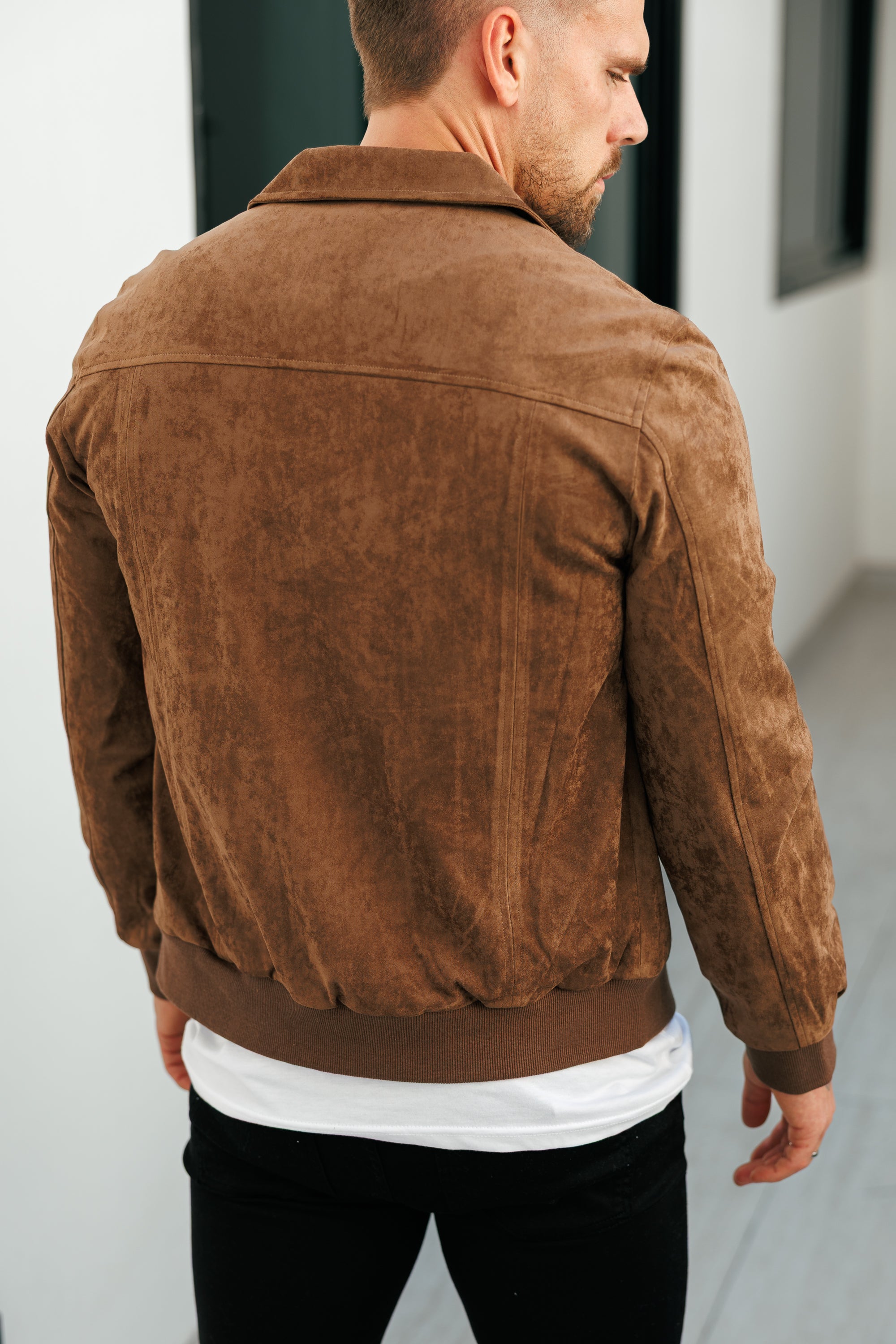 Suede Feel Light Brown Bomber Jacket - FSN229