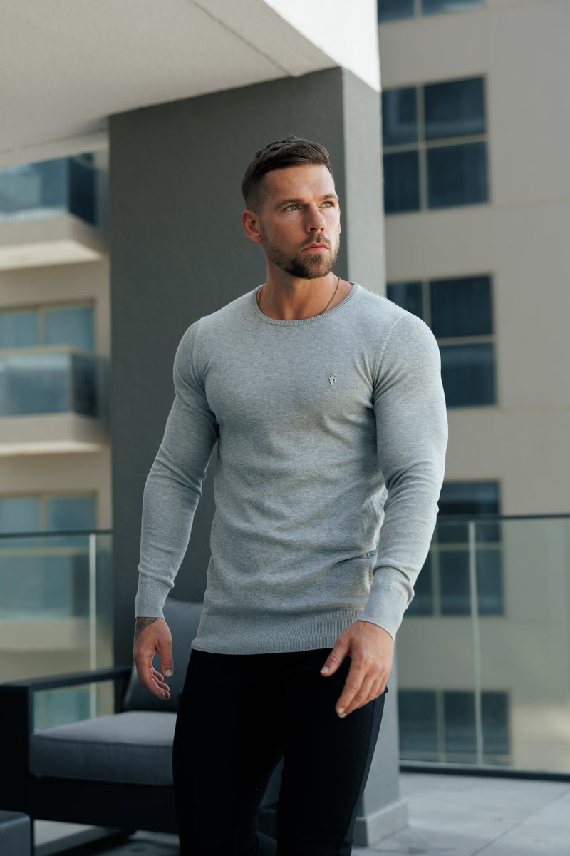 FS Light Grey Crew Neck Knitted Jumper With FS Branding -  FSN199