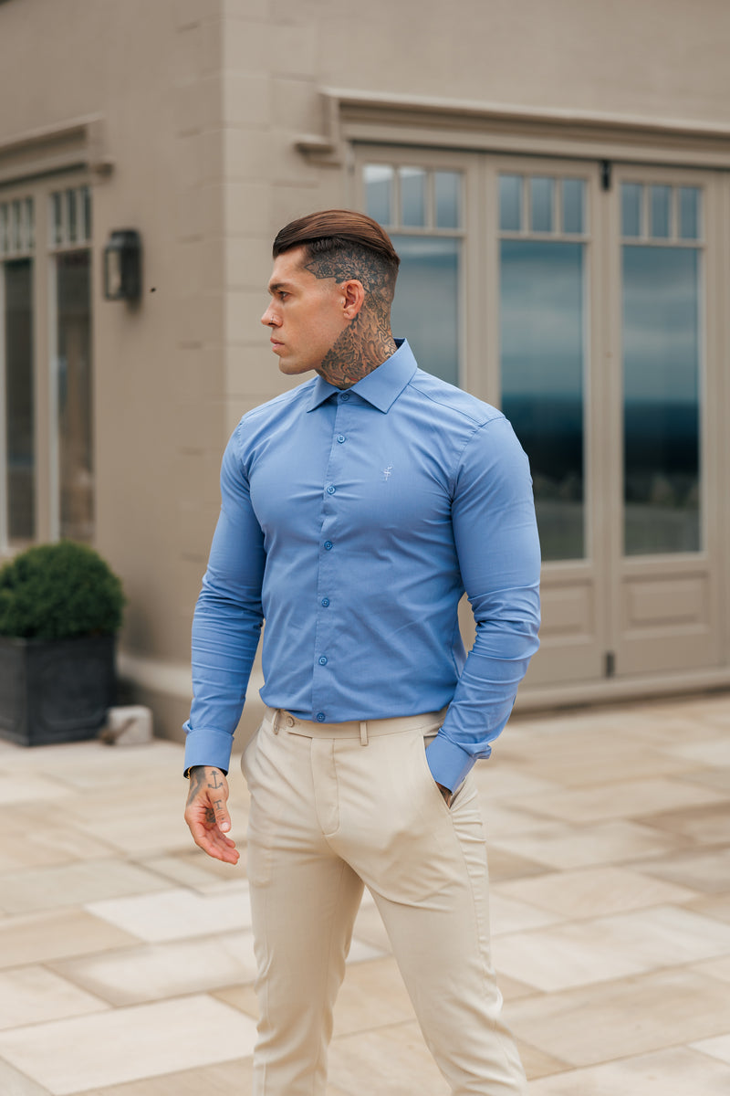 Father Sons Muscle Fit Advanced Stretch Mid Blue with Cutaway Collar  - FS1199