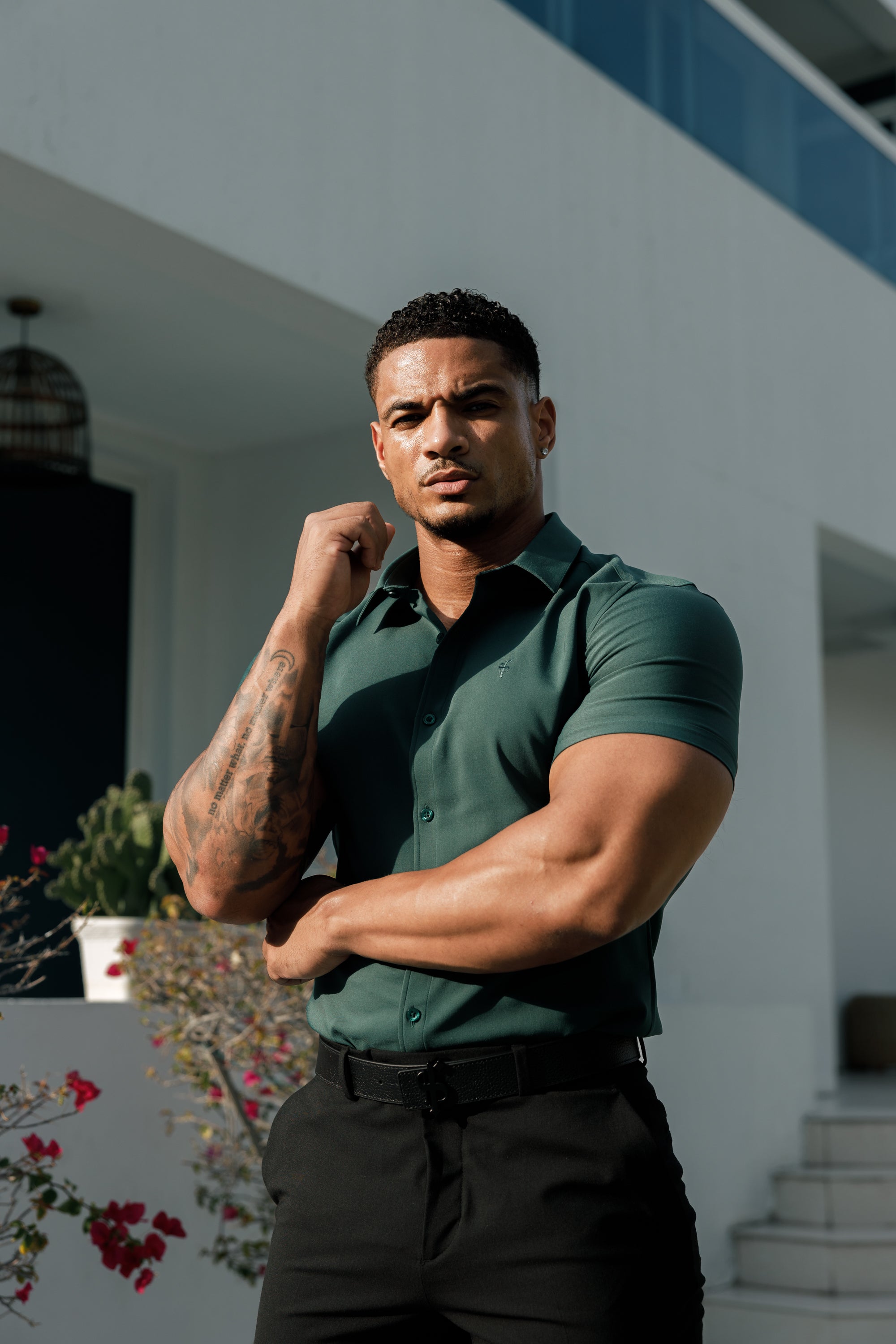 Super Slim Scuba Forest Green Short Sleeve Stretch - FS1026