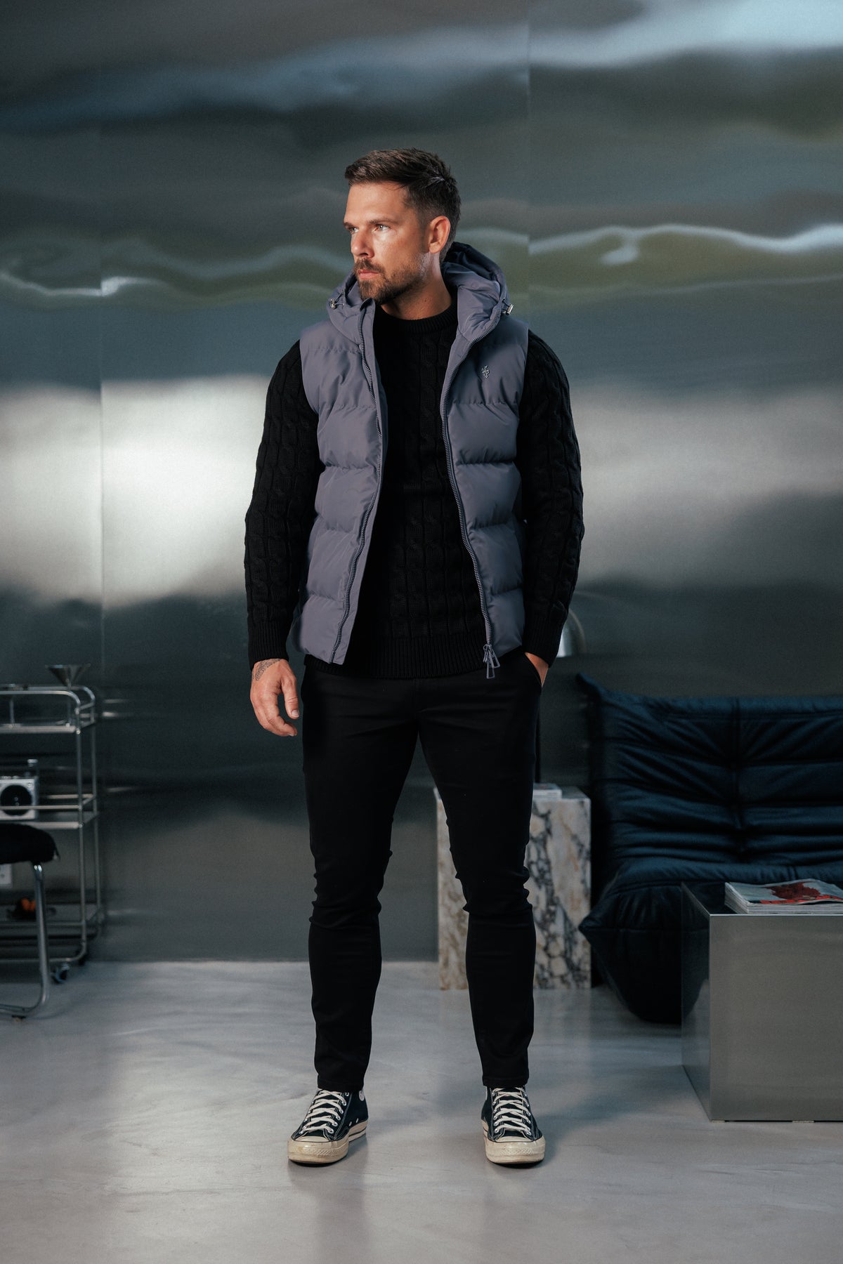 Charcoal Padded Hooded Gilet - FSN241
