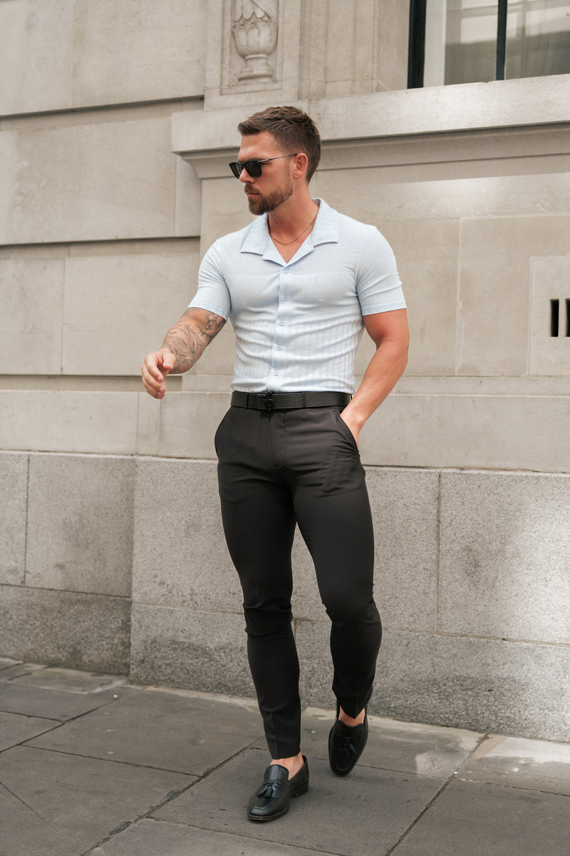Father Sons Jersey Revere Vertical Stripe Light Blue Shirt Short Sleeve - FSR027