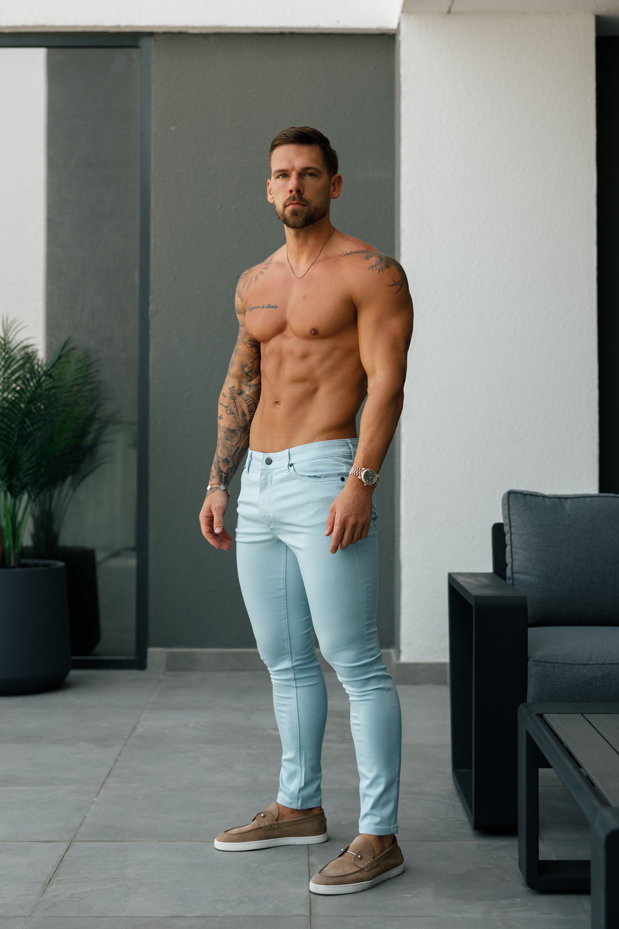 FS Slim Stretch Pale Blue Sateen Pants - FSH1147