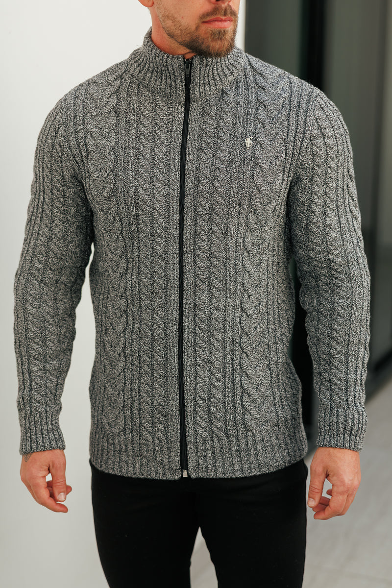 Father Sons Funnel Neck Full Zip Cardigan Black / White Two Tone -  FSJ145 (PRE ORDER 21ST DECEMBER)