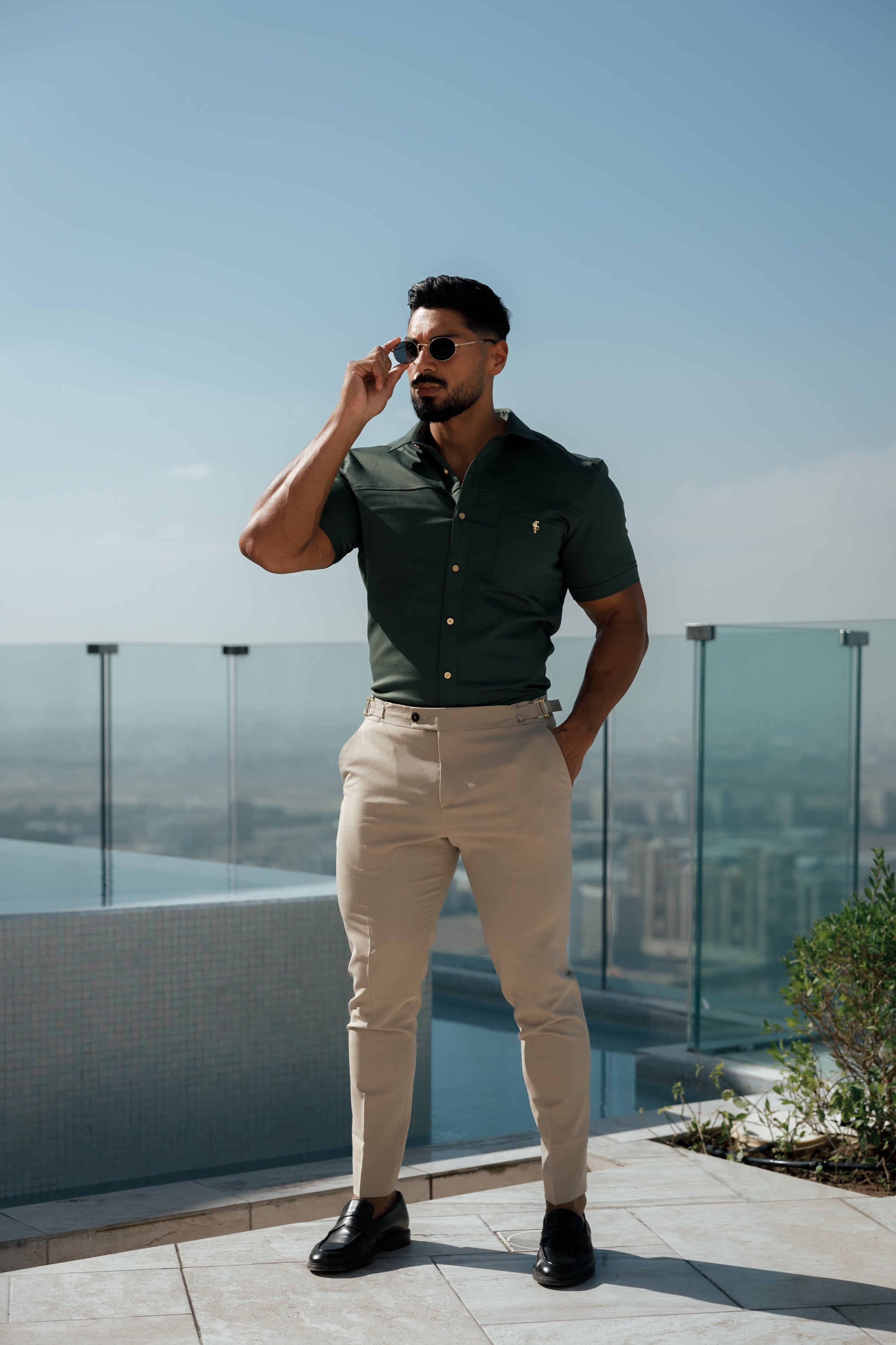 Father Sons Slim Formal Beige Stretch Pants With Gold Waist Adjusters - FST017