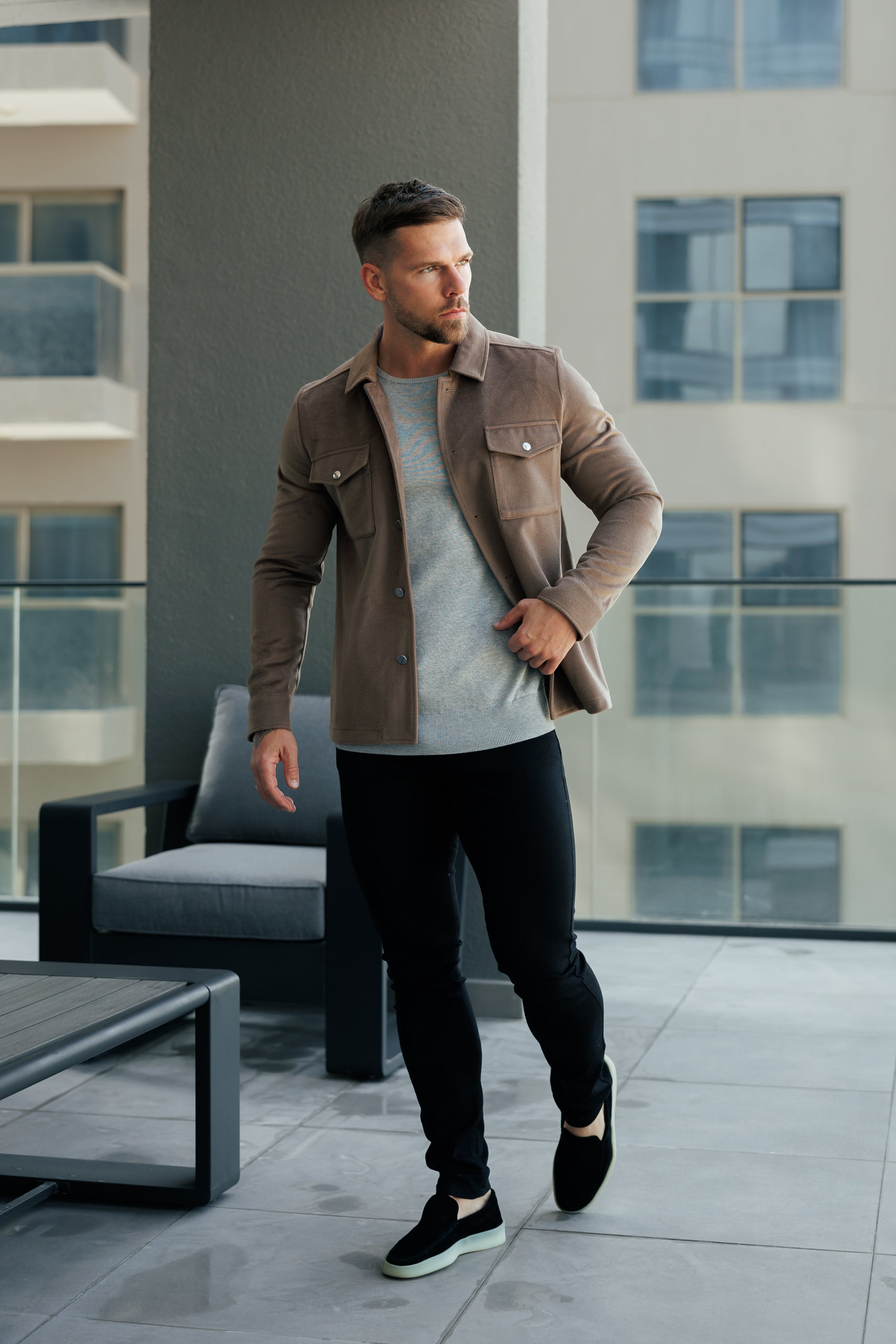 FS Brushed Button Up Plain Jacket Taupe - FSN184 