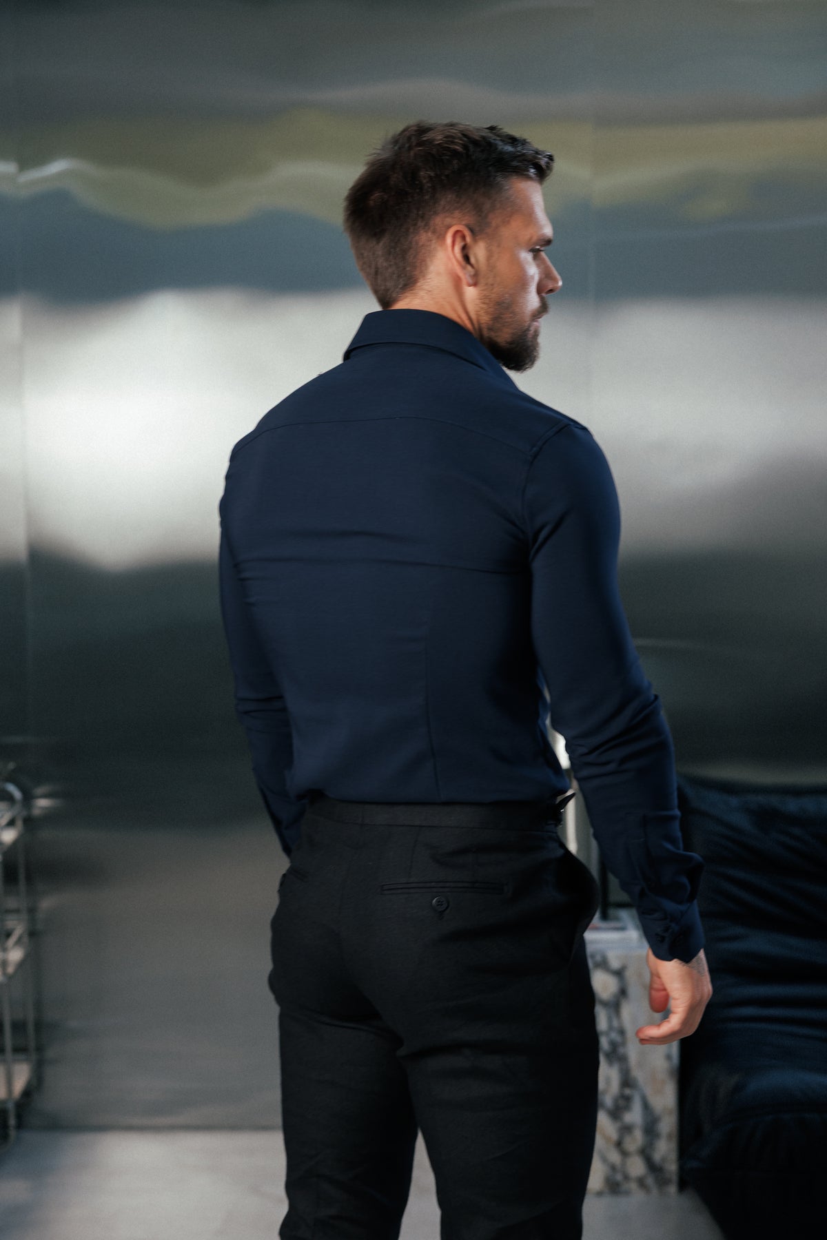 Super Slim Scuba Navy Long Sleeve Stretch with Cutaway Collar - FS1263