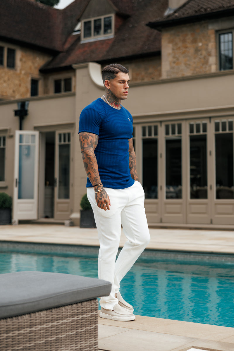 Father Sons Classic New Navy / Gold Ribbed Knit Super Slim Short Sleeve Crew - FSH1383