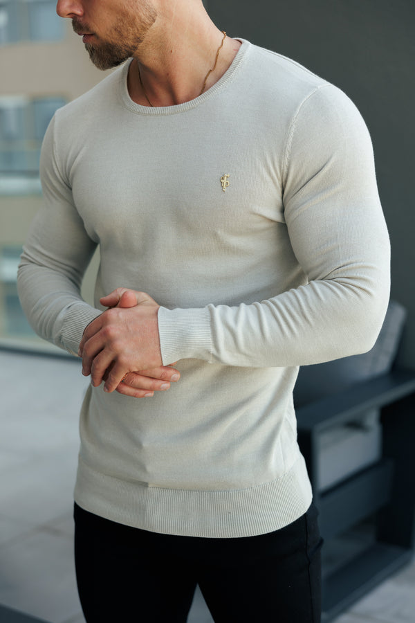 FS Beige Crew Neck Knitted Jumper With FS Branding -  FSN195