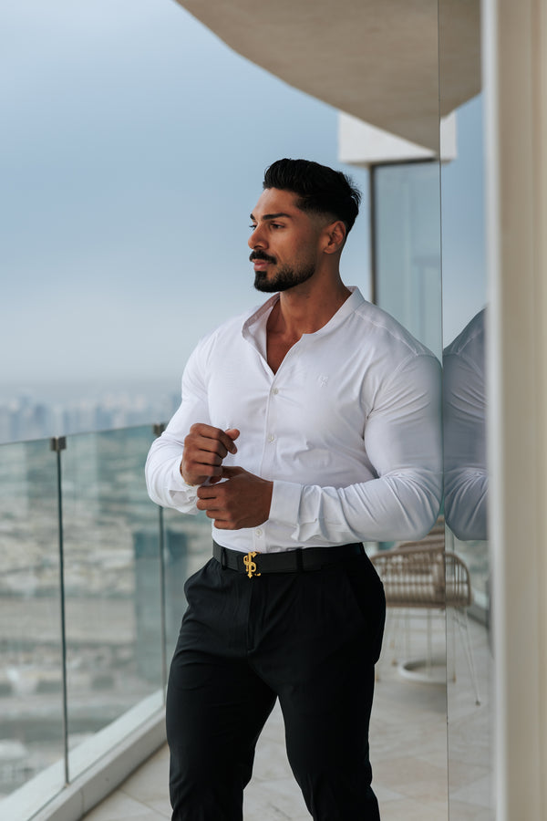 Father Sons Super Slim Stretch Classic Oxford White Grandad Collar - FS732