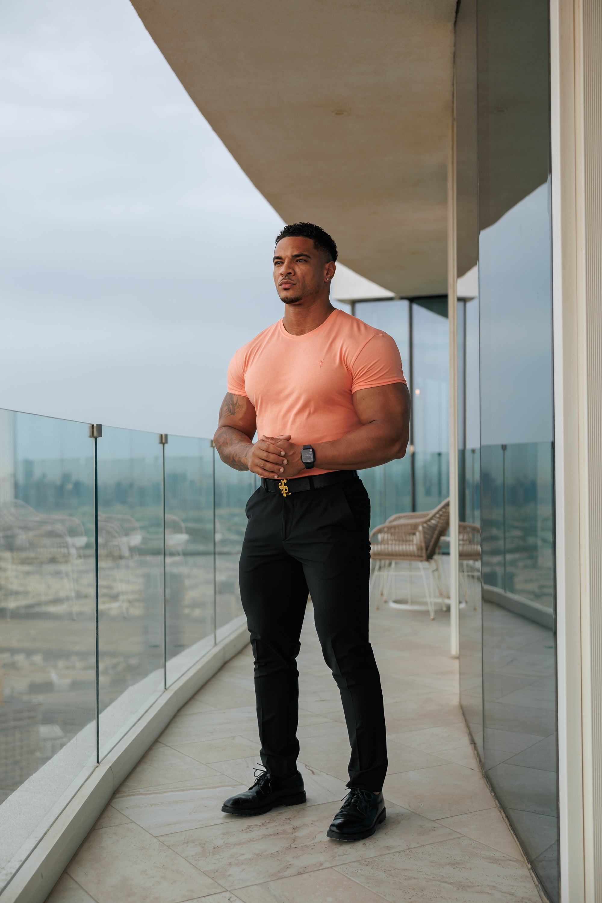 Peach Bamboo Crew Tonal Embroidery - FSH1173