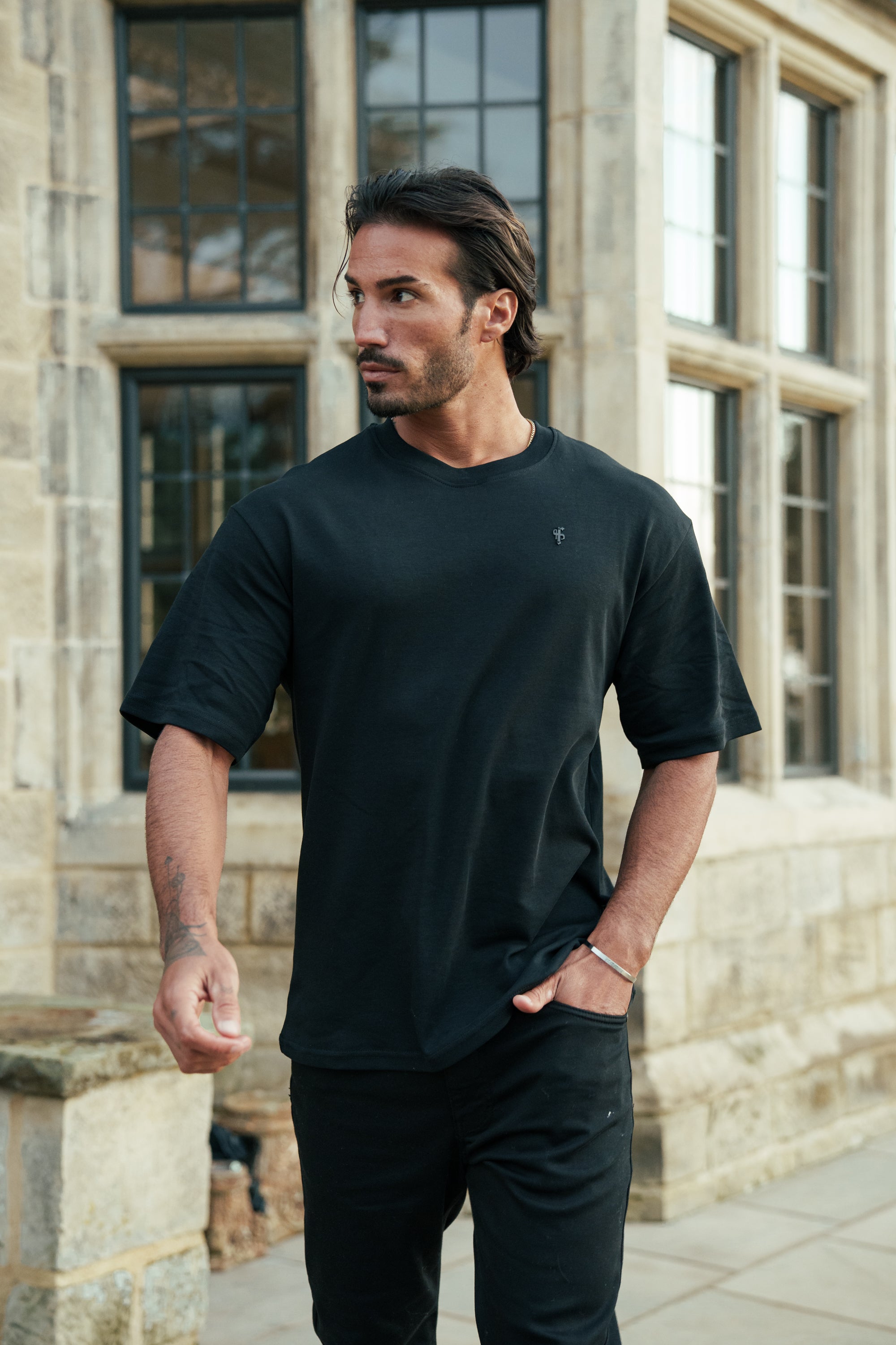 Black / Black Oversized Crew T Shirt - FSH1418