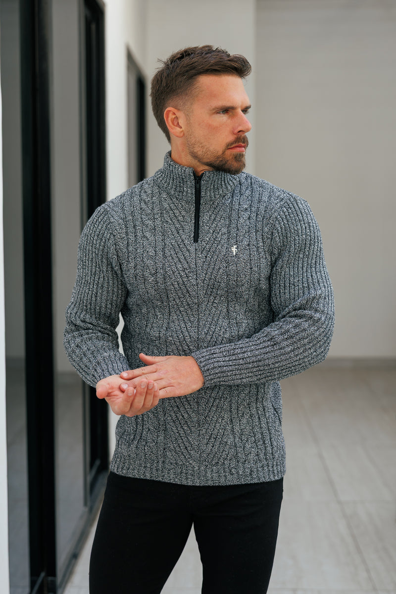 FS Funnel Neck Jumper with Quarter Zip Black / White Two Tone - FSJ154 (PRE ORDER 29TH DECEMBER)