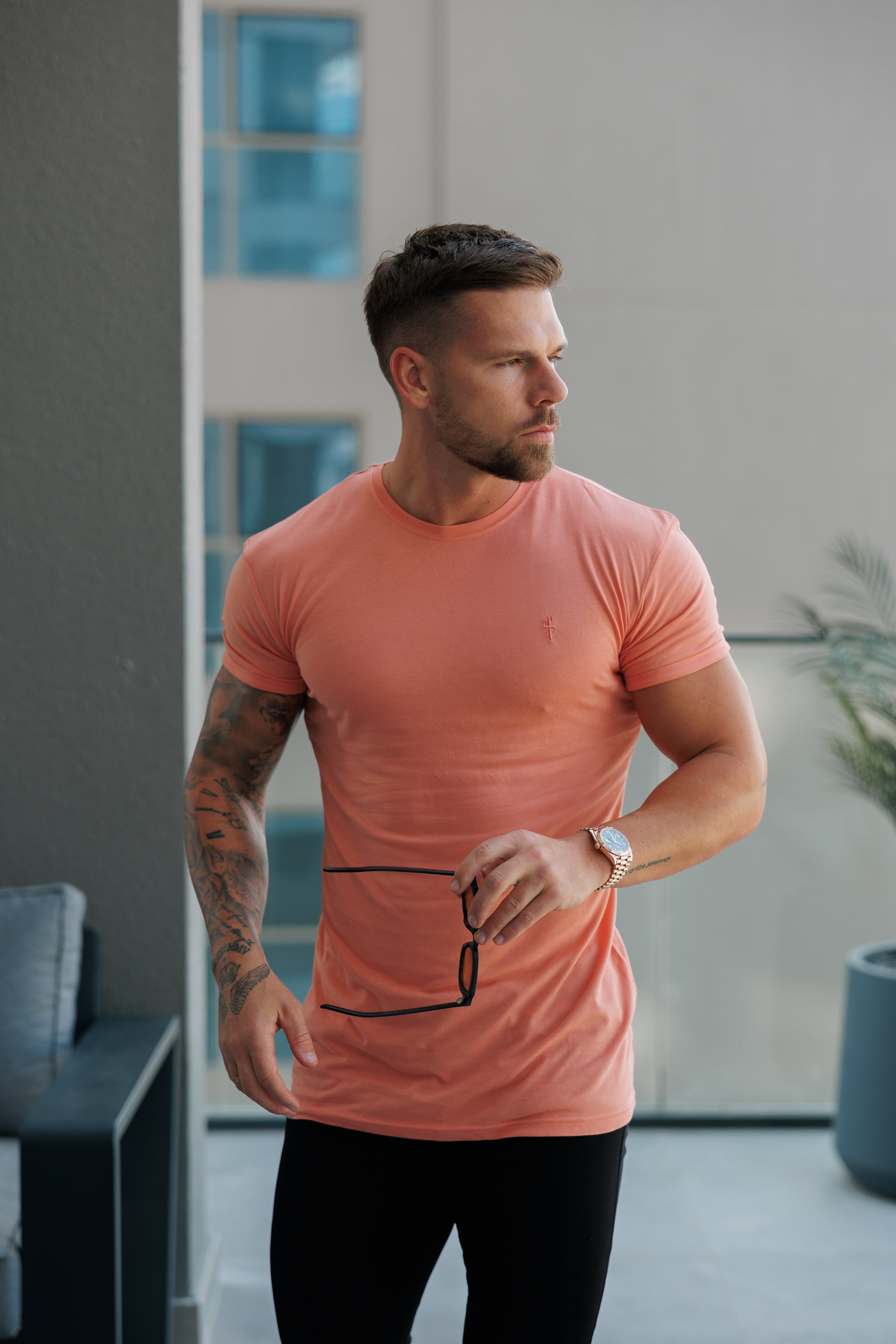 Peach Bamboo Crew Tonal Embroidery - FSH1173