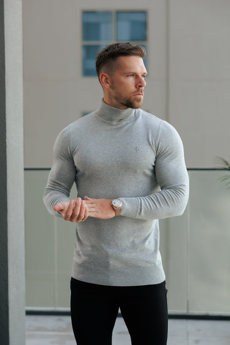 FS Light Grey Roll Neck Knitted Jumper With FS Branding -  FSN208