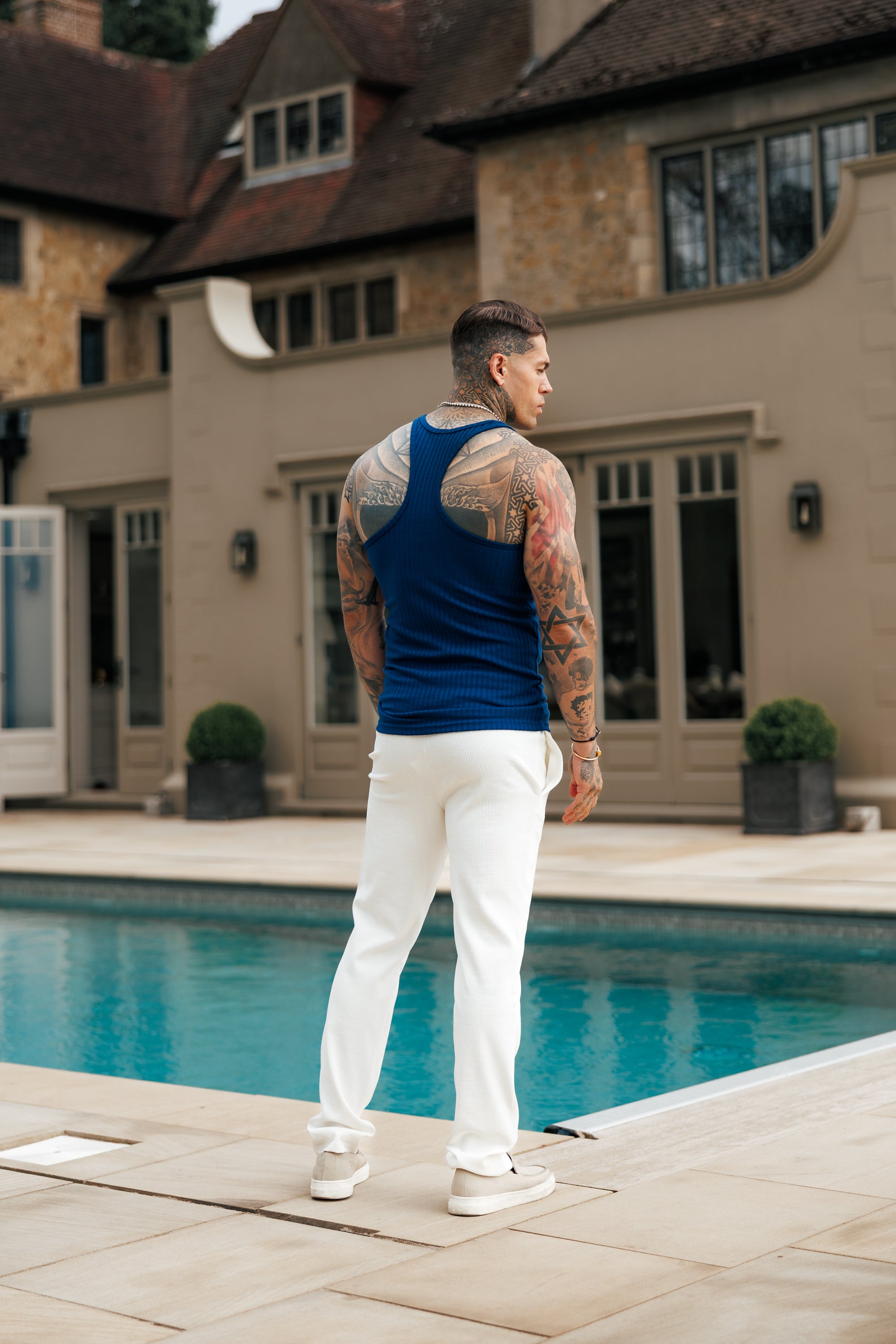 New Navy / White Ribbed Knit Super Slim Vest - FSH1328