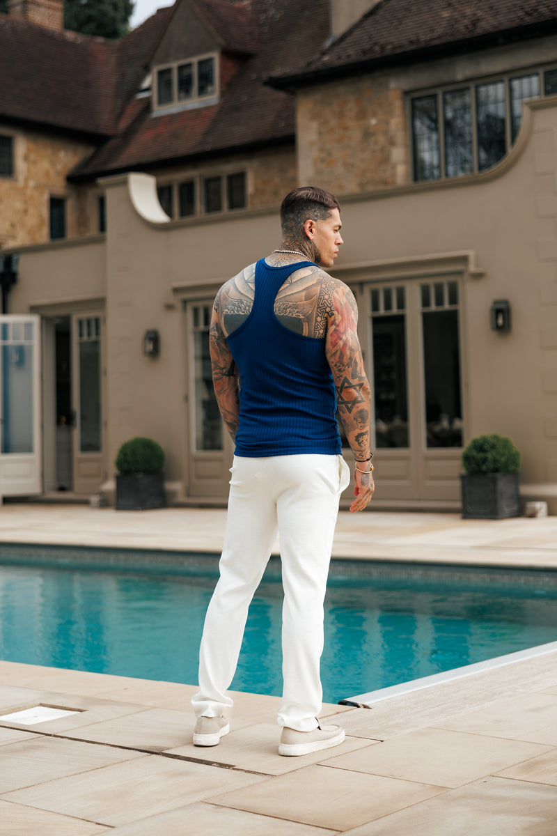 Father Sons Classic New Navy / White Ribbed Knit Super Slim Vest - FSH1328